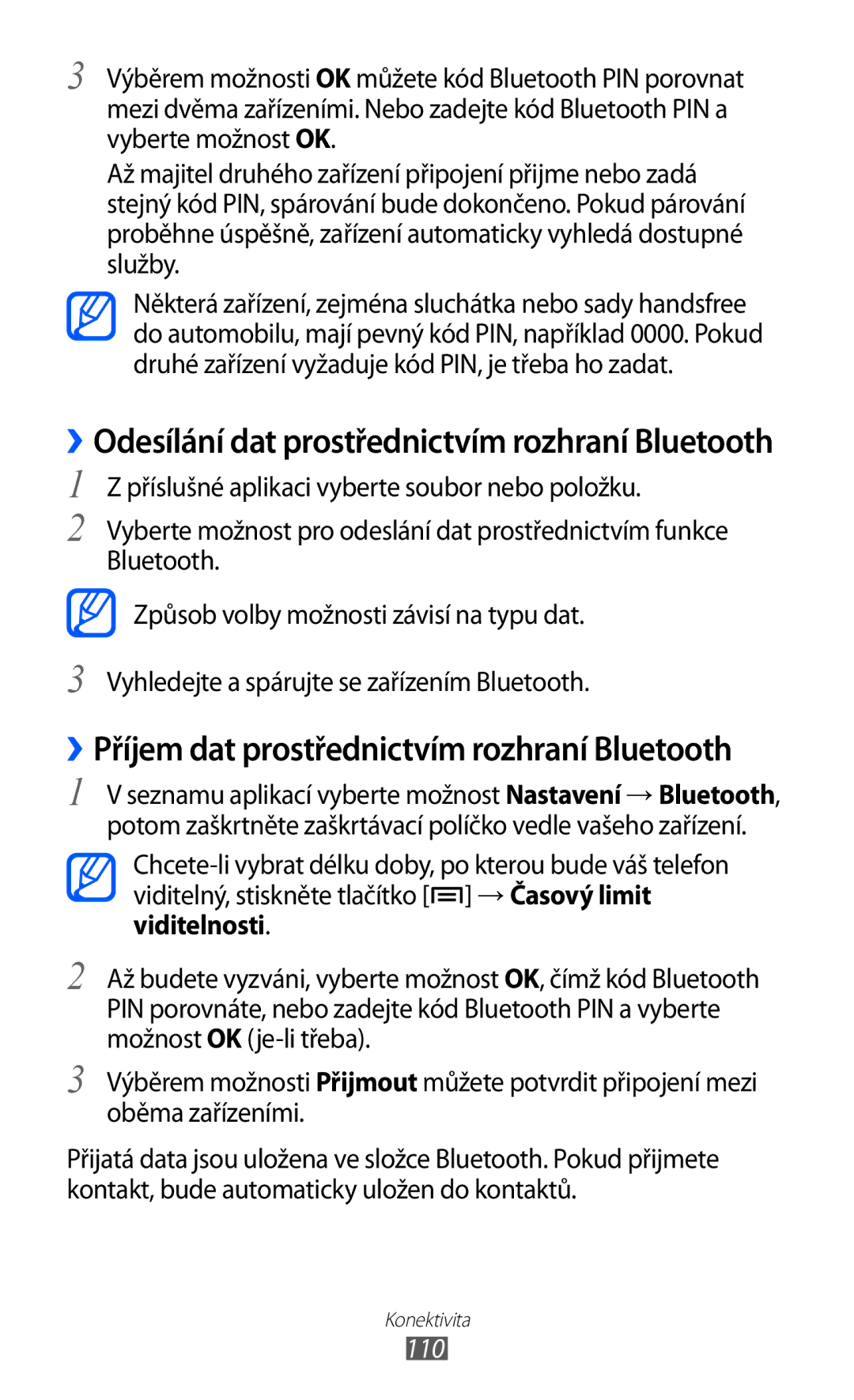 Samsung GT2I9100RWAORS, GT-I9100LKAIDE, GT-I9100LKAATO manual ››Odesílání dat prostřednictvím rozhraní Bluetooth, 110 