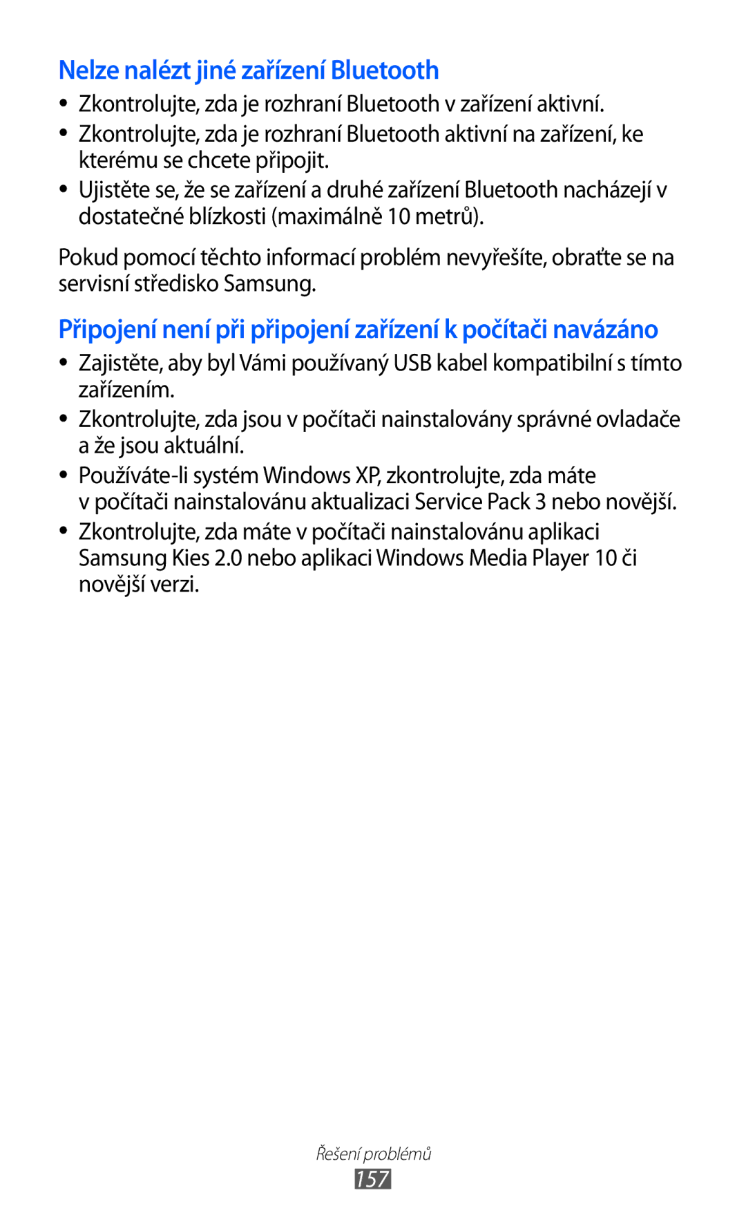 Samsung GT-I9100LKAATO, GT-I9100LKAIDE, GT-I9100RWAAUT, GT-I9100RWAORS manual Nelze nalézt jiné zařízení Bluetooth, 157 