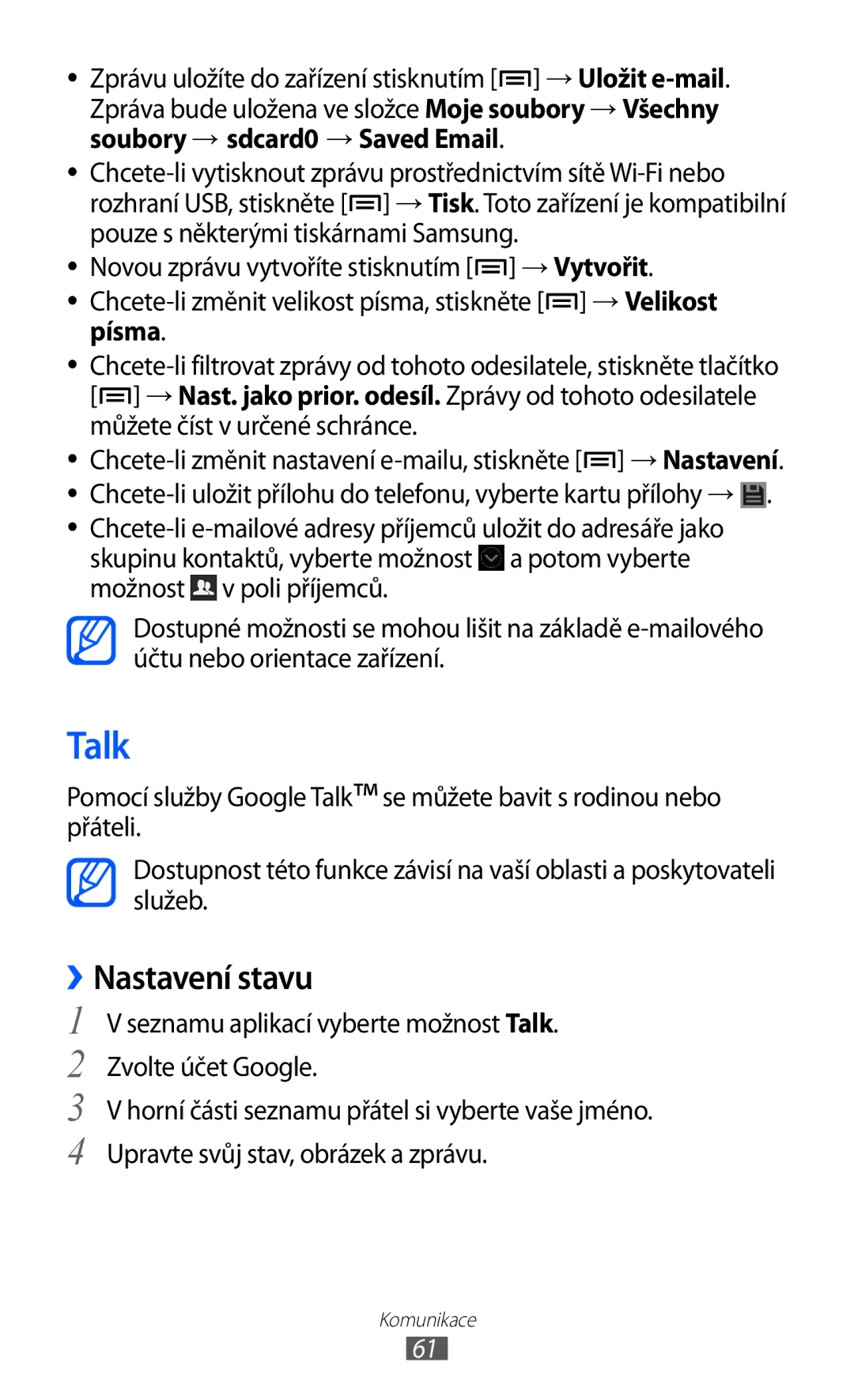 Samsung GT-I9100RWATMZ, GT-I9100LKAIDE, GT-I9100LKAATO, GT-I9100RWAAUT, GT-I9100RWAORS, GT-I9100RWAVDC Talk, ››Nastavení stavu 