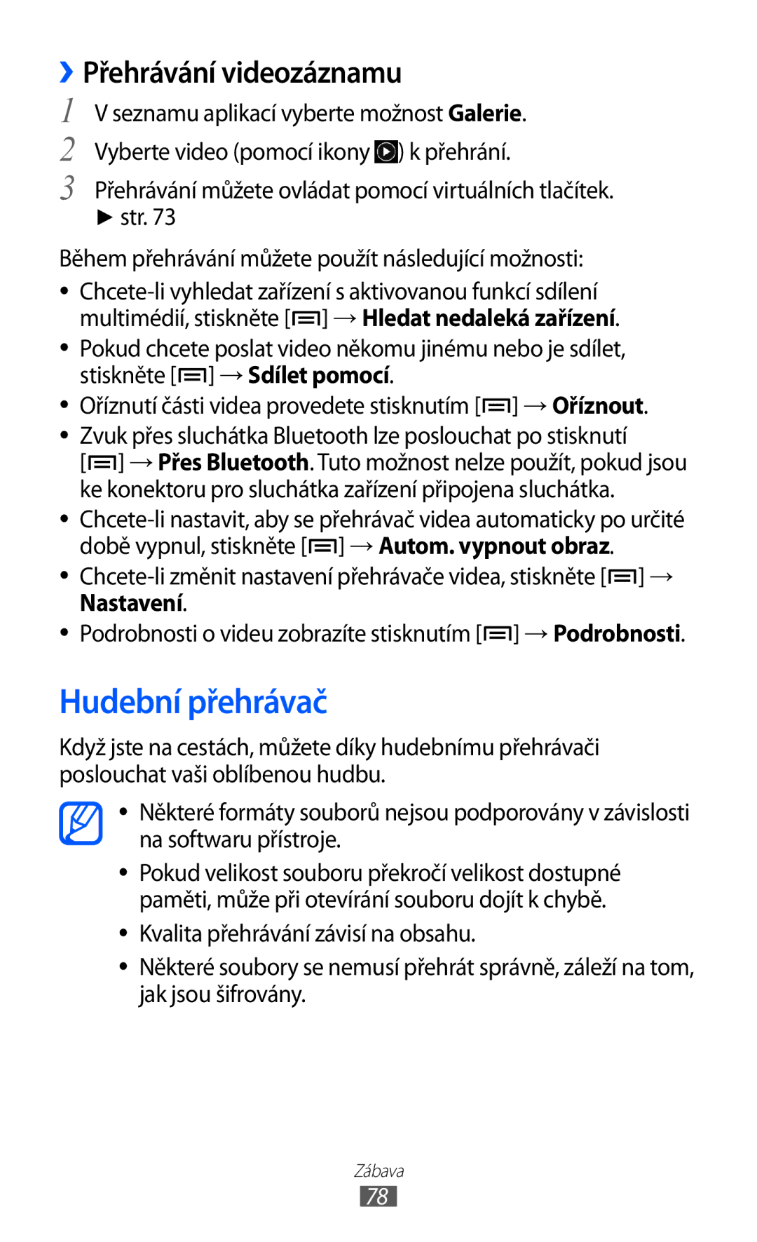 Samsung GT-I9100LKAIDE manual Hudební přehrávač, Str Během přehrávání můžete použít následující možnosti, Nastavení 