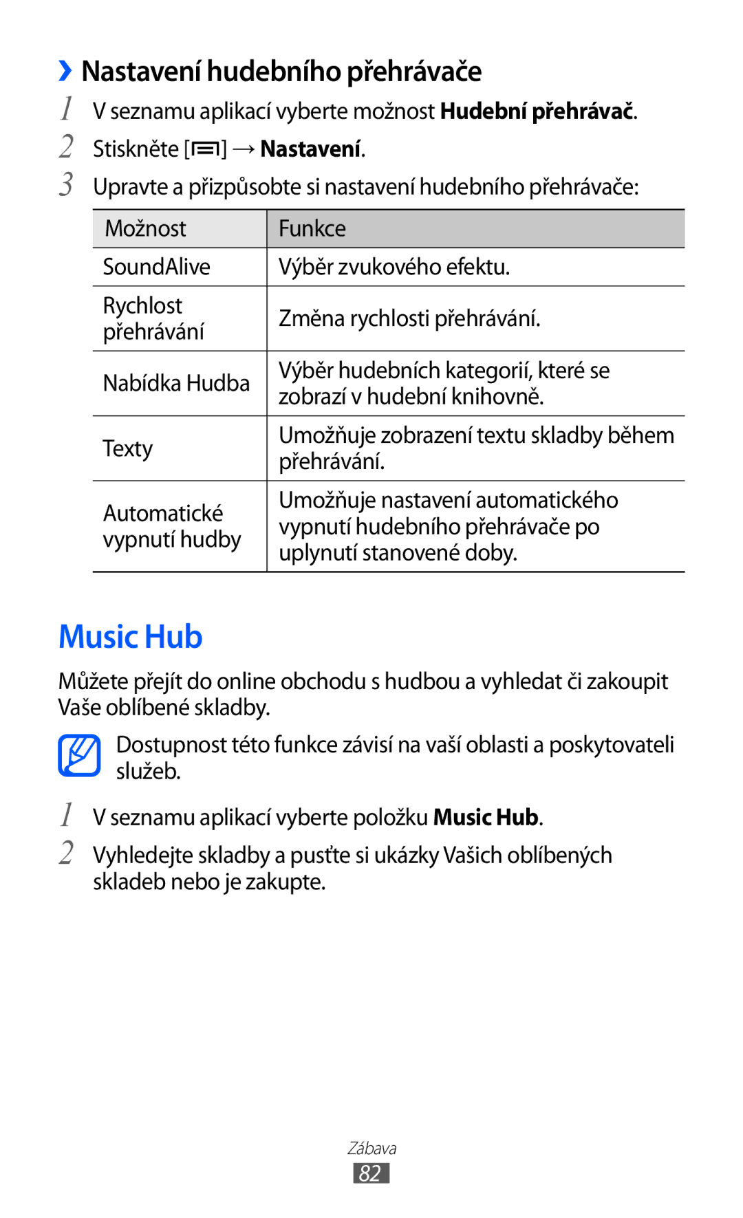 Samsung GT-I9100RWAVDC manual Music Hub, ››Nastavení hudebního přehrávače, Výběr hudebních kategorií, které se, Texty 