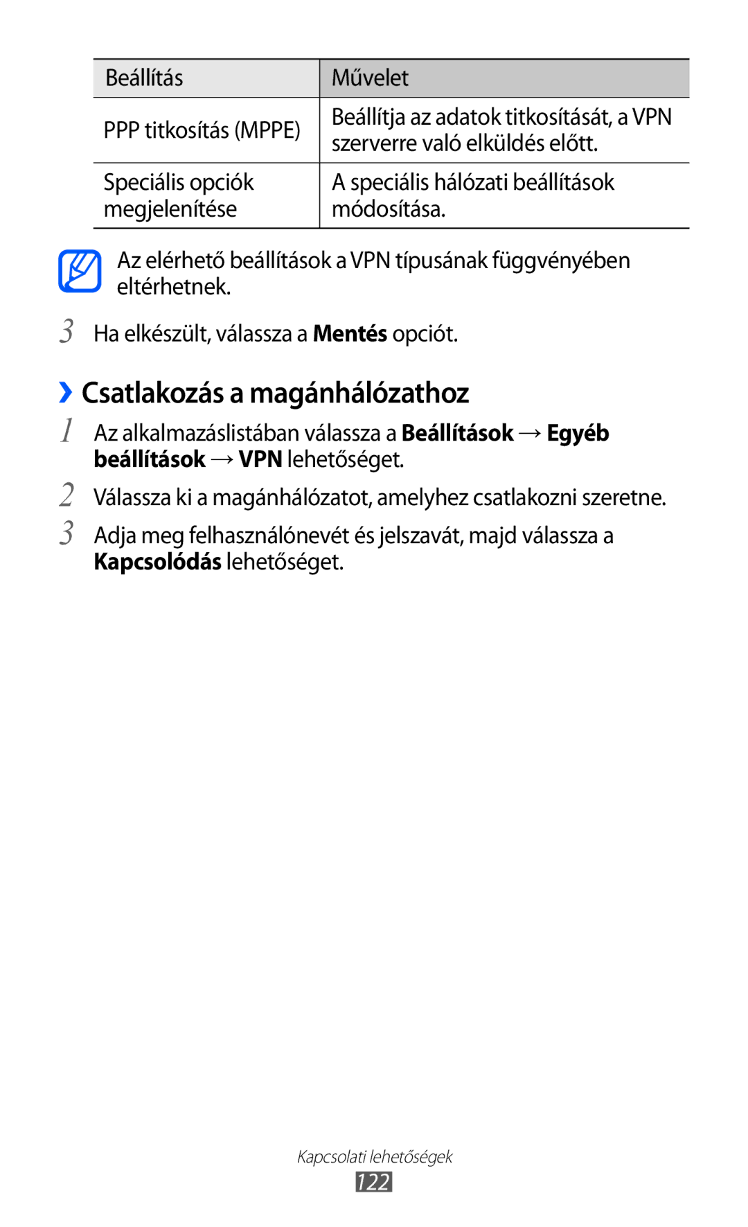 Samsung GT-I9100RWAMOB, GT-I9100LKAITV, GT-I9100LKAIDE ››Csatlakozás a magánhálózathoz, Szerverre való elküldés előtt, 122 