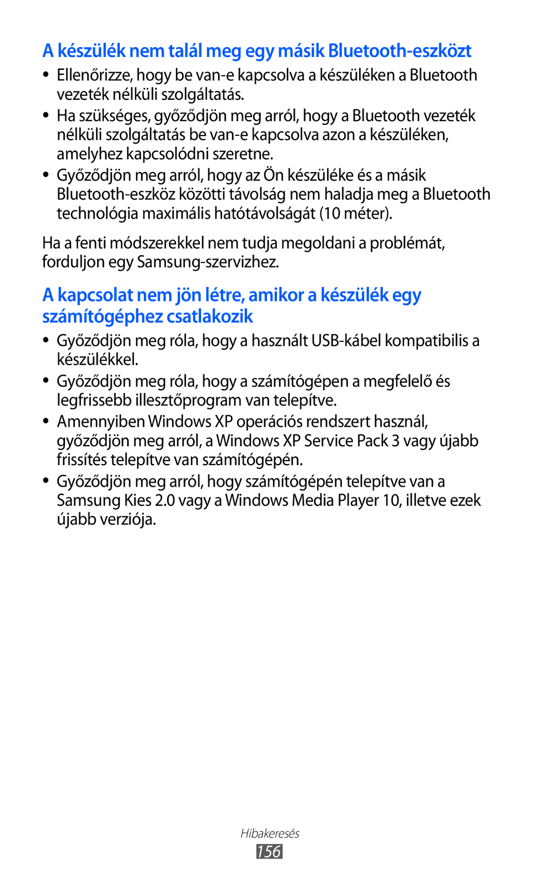 Samsung GT-I9100LKAVVT, GT-I9100LKAITV, GT-I9100LKAIDE manual Készülék nem talál meg egy másik Bluetooth-eszközt, 156 