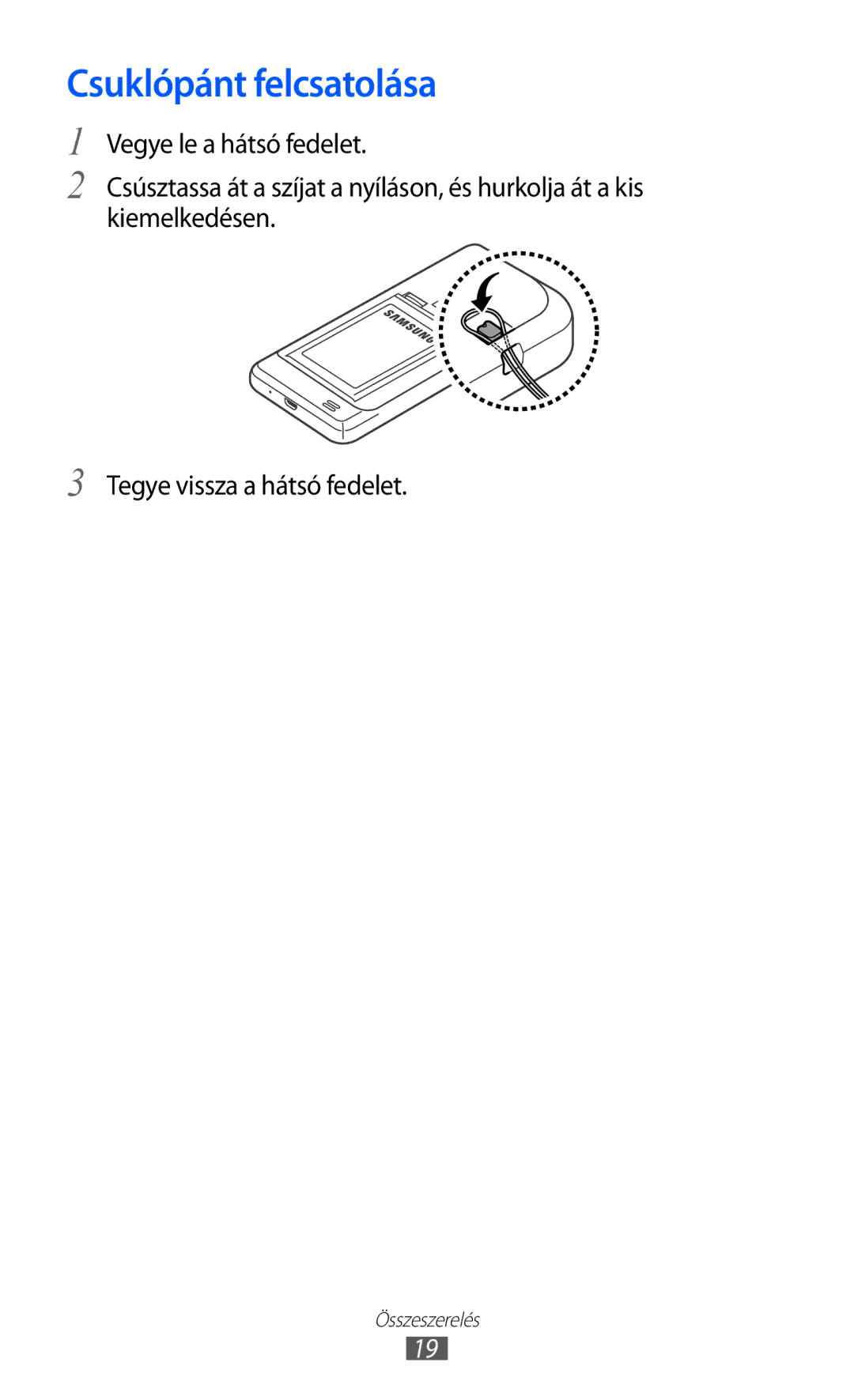 Samsung GT-I9100RWAGBL, GT-I9100LKAITV, GT-I9100LKAIDE, GT-I9100LKAATO, GT-I9100LKAVD2, GT-I9100RWAITV Csuklópánt felcsatolása 
