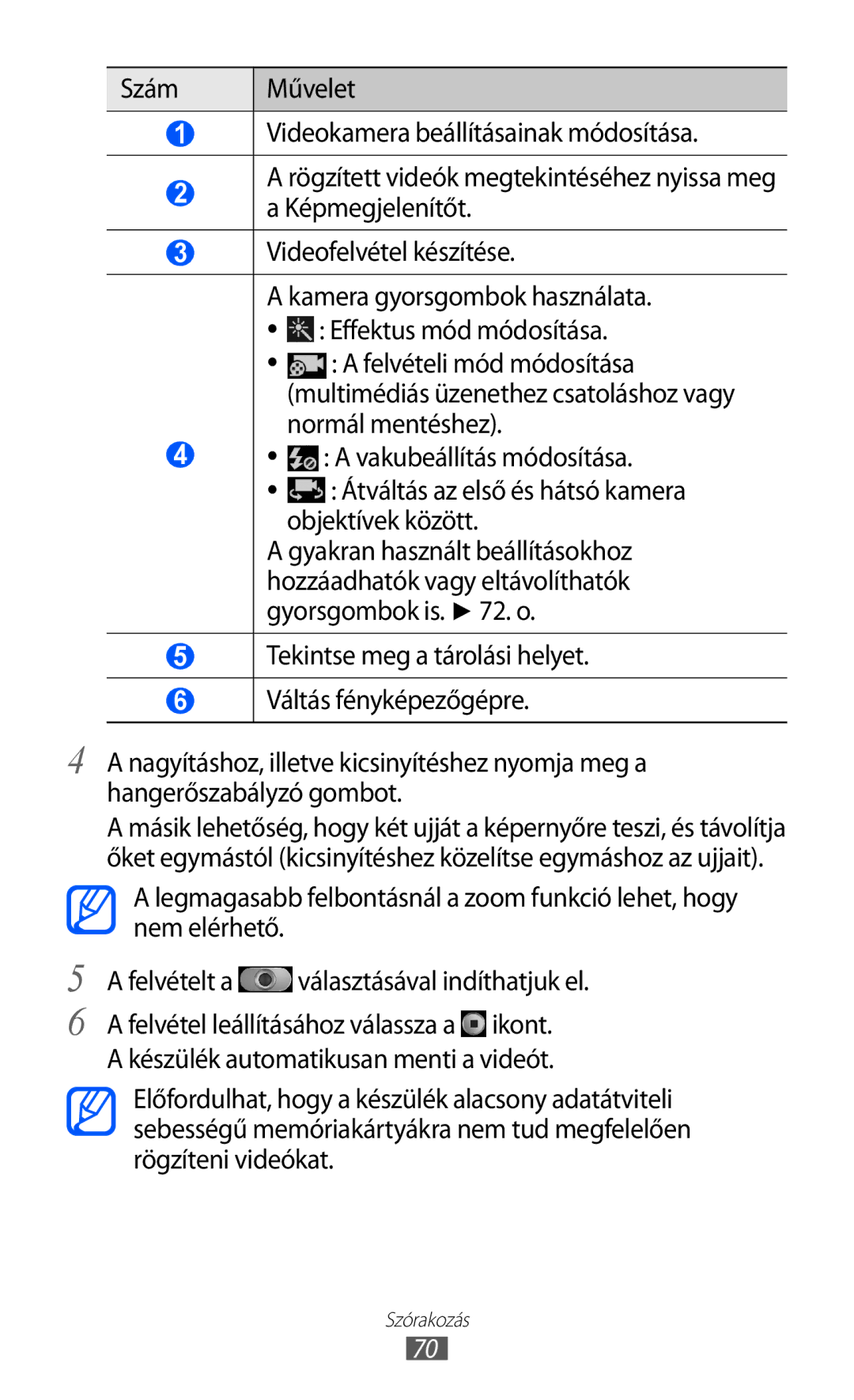 Samsung GT-I9100LKAATO manual Normál mentéshez, Objektívek között, Gyakran használt beállításokhoz, Gyorsgombok is . o 