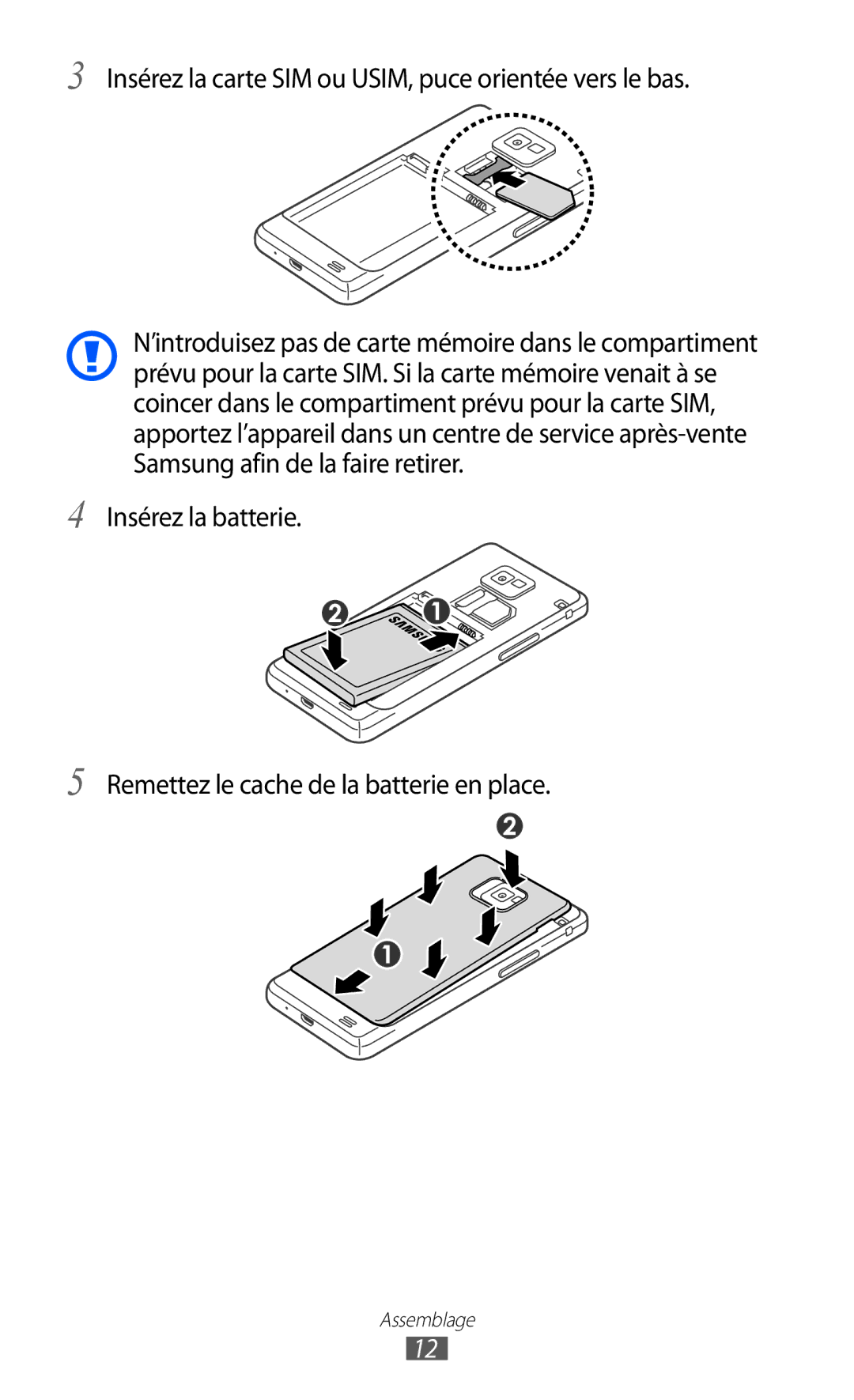 Samsung GT-I9100RWAVGF, GT-I9100LKAXEF, GT-I9100LKAFRE manual Insérez la carte SIM ou USIM, puce orientée vers le bas 