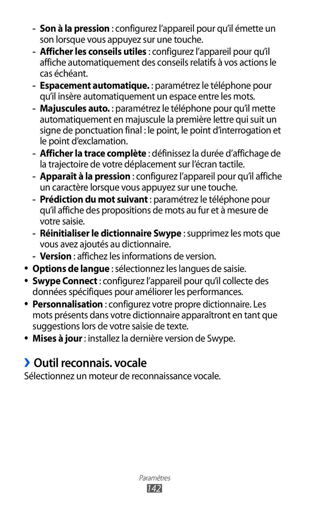 Samsung GT-I9100RNWNRJ, GT-I9100LKAXEF ››Outil reconnais. vocale, Mises à jour installez la dernière version de Swype, 142 