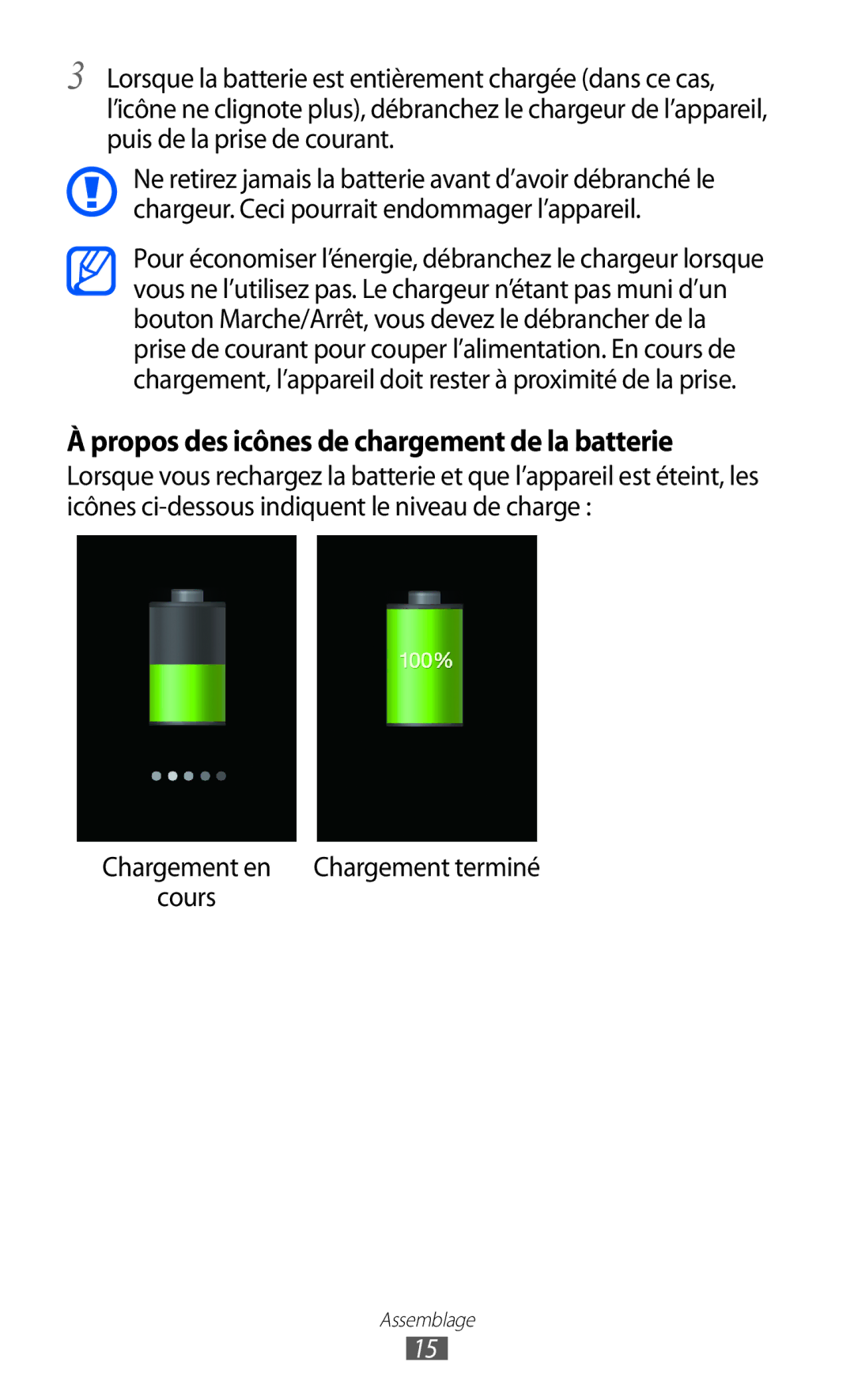 Samsung GT-I9100RWAXEF, GT-I9100LKAXEF, GT-I9100LKAFRE, GT-I9100LKABOG manual Propos des icônes de chargement de la batterie 