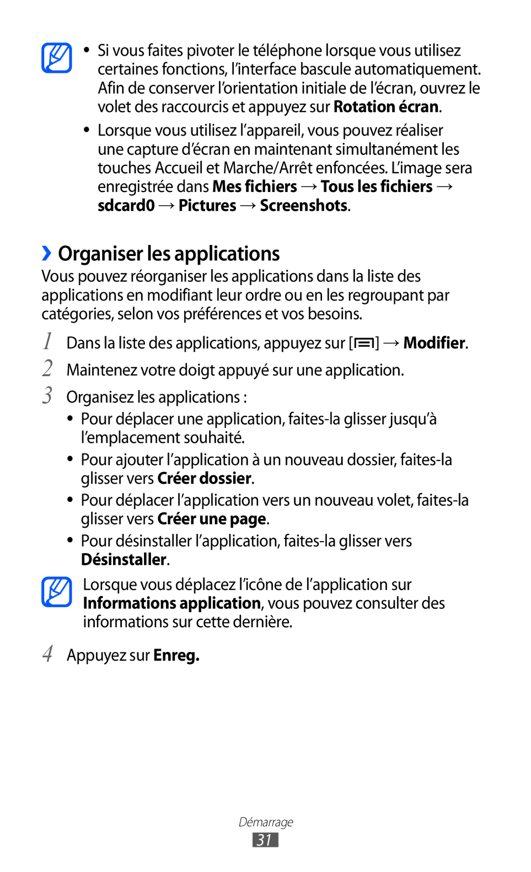 Samsung GT-I9100LKAFRE, GT-I9100LKAXEF, GT-I9100LKABOG manual ››Organiser les applications, Sdcard0 → Pictures → Screenshots 