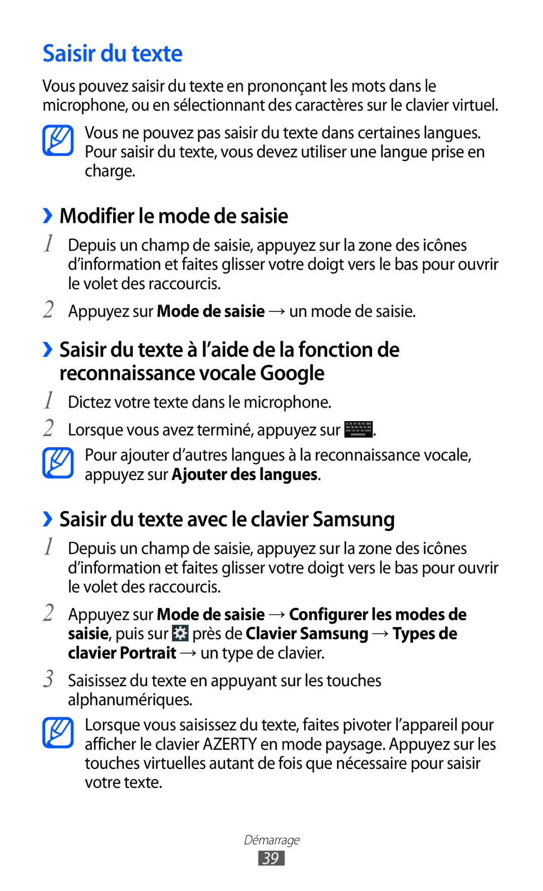 Samsung GT-I9100LKNXEF, GT-I9100LKAXEF manual ››Modifier le mode de saisie, ››Saisir du texte avec le clavier Samsung 