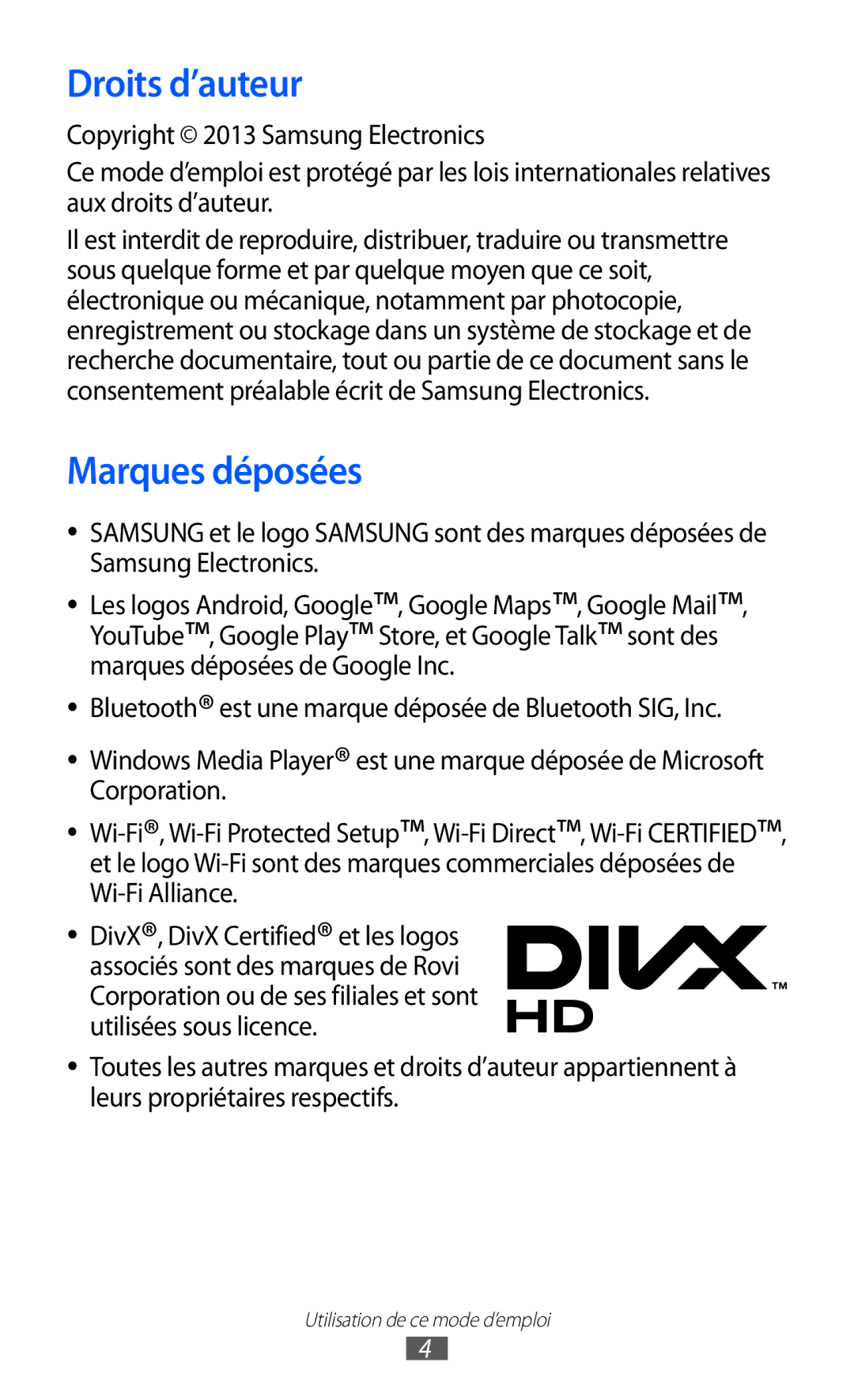 Samsung GT-I9100LKAVGF, GT-I9100LKAXEF, GT-I9100LKAFRE, GT-I9100LKABOG, GT-I9100LKALPM manual Droits d’auteur, Marques déposées 