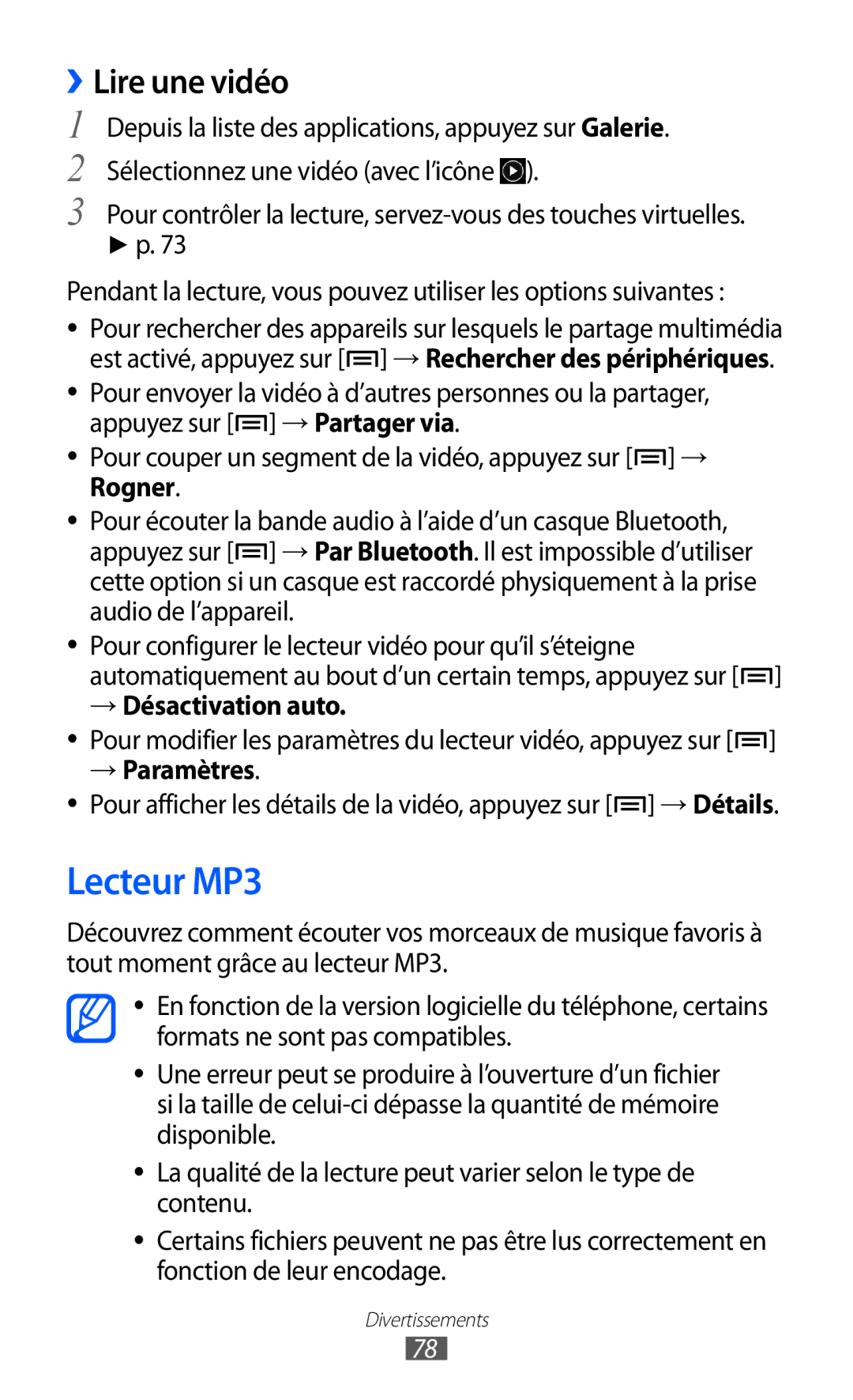 Samsung GT-I9100LKANRJ, GT-I9100LKAXEF, GT-I9100LKAFRE, GT-I9100LKABOG, GT-I9100LKALPM manual Lecteur MP3, ››Lire une vidéo 