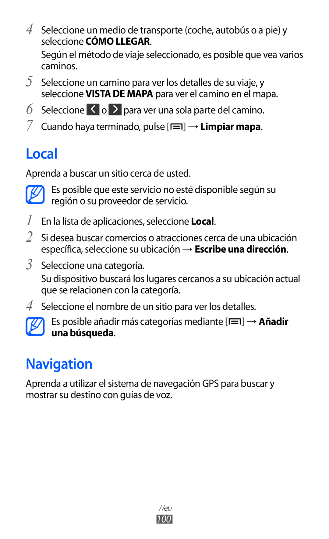 Samsung GT-I9100LKEATL, GT-I9100LKAXEU, GT-I9100LKAXSP, GT-I9100LKATPH, GT-I9100LKAEPL, GT-I9100LKADBT manual Local, Navigation 