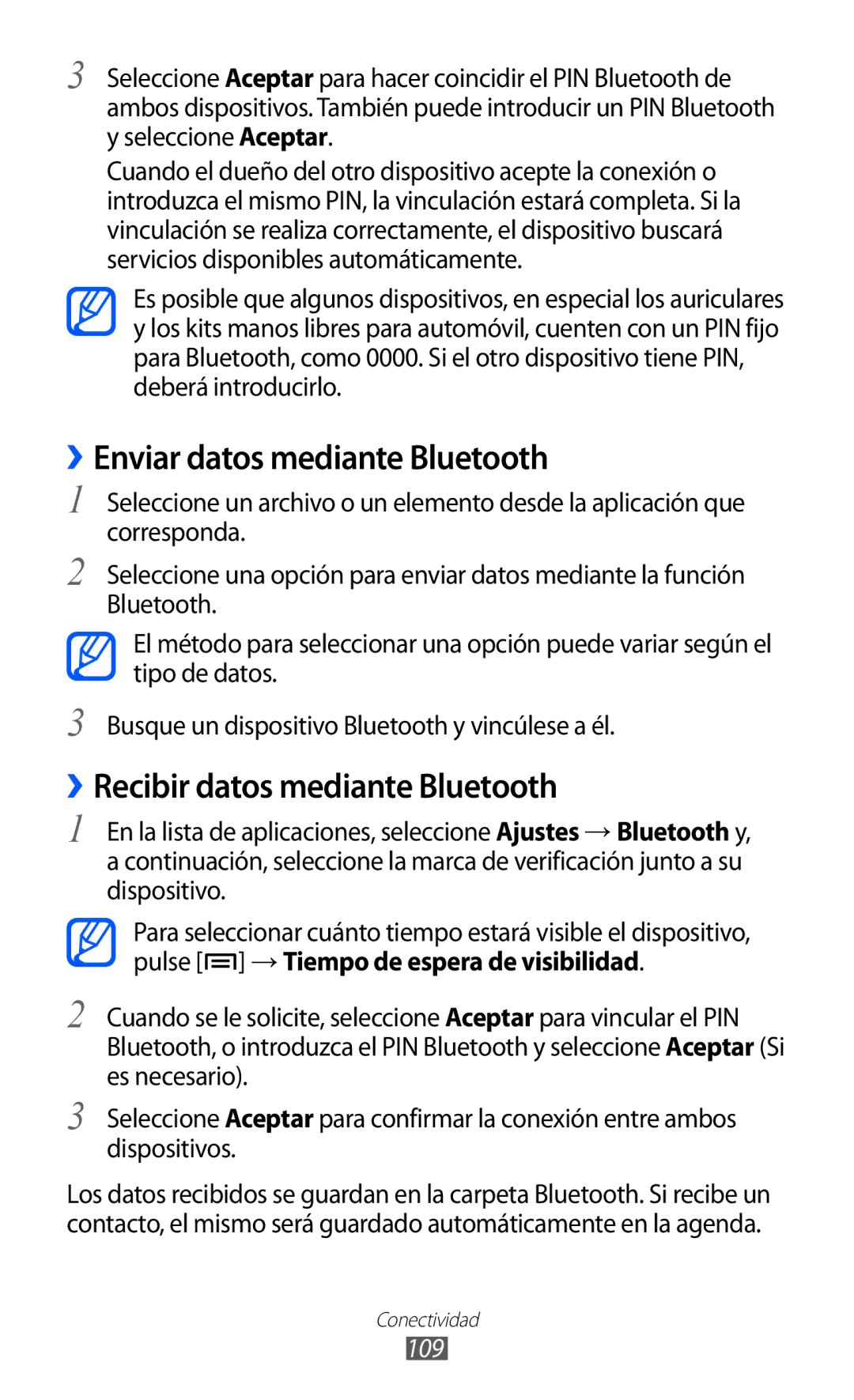Samsung GT-I9100RWNAMN, GT-I9100LKAXEU manual ››Enviar datos mediante Bluetooth, ››Recibir datos mediante Bluetooth, 109 