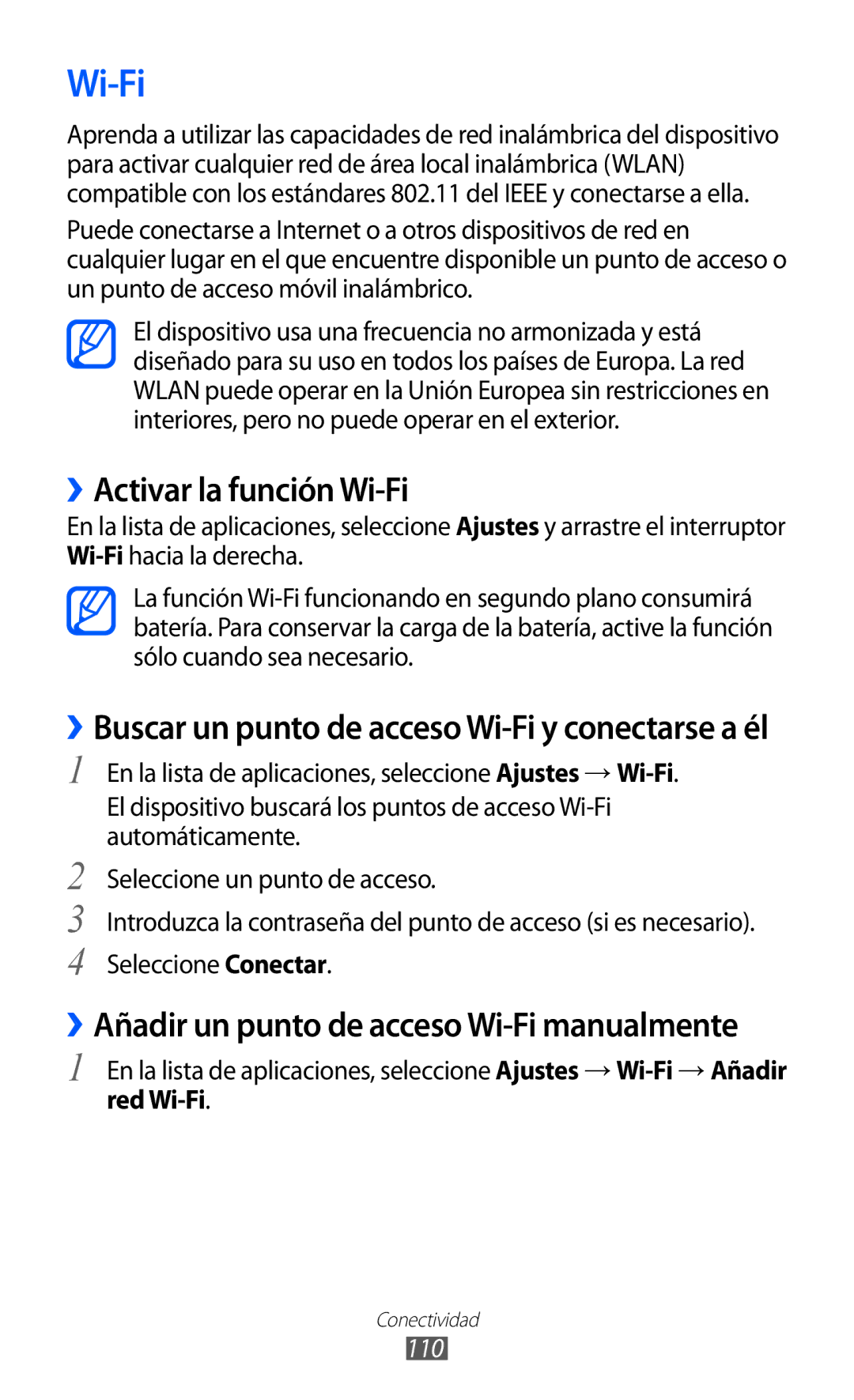 Samsung GT-I9100RWAXEC ››Activar la función Wi-Fi, ››Buscar un punto de acceso Wi-Fi y conectarse a él, Red Wi-Fi, 110 