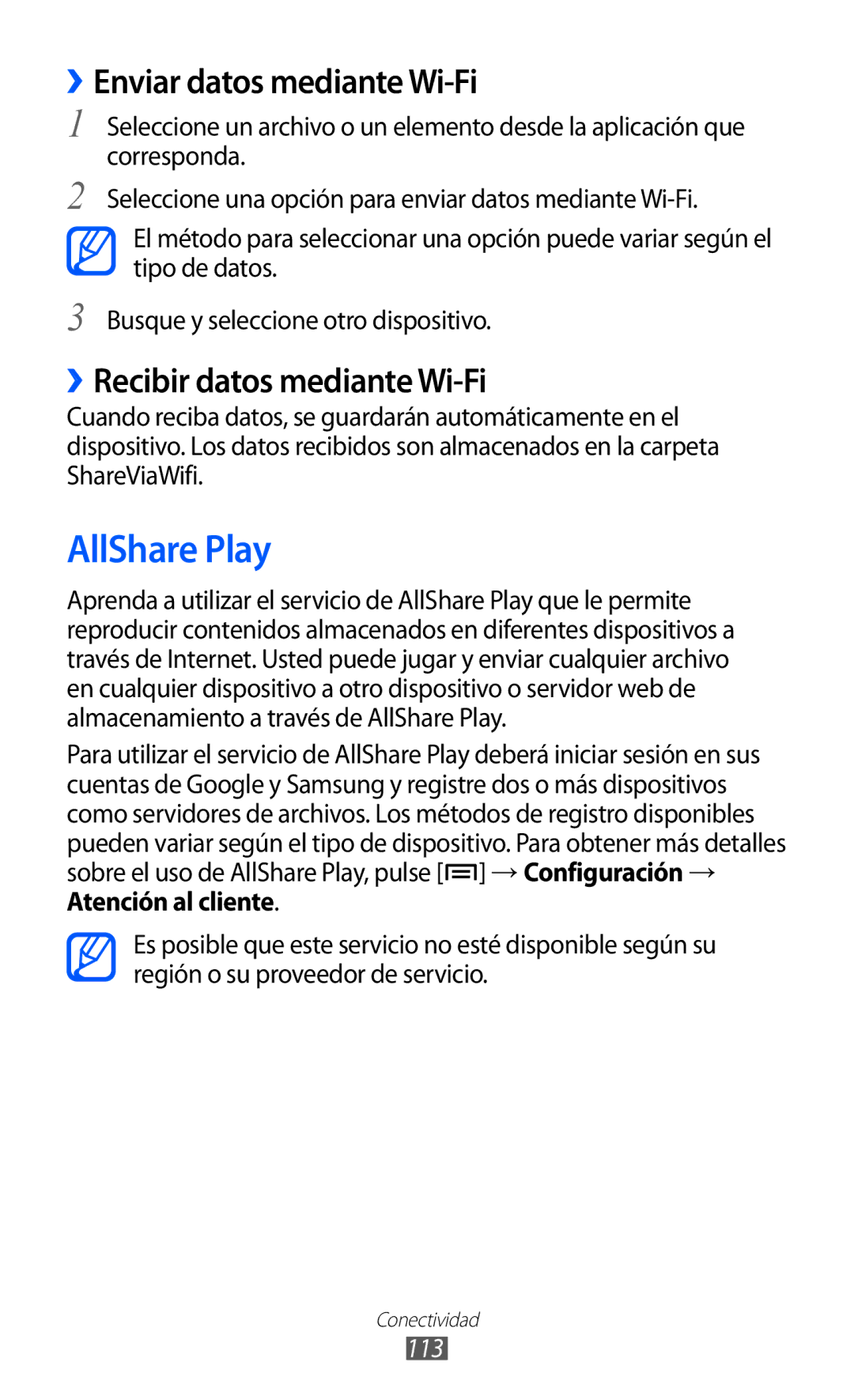 Samsung GT-I9100LKAAMN, GT-I9100LKAXEU AllShare Play, ››Enviar datos mediante Wi-Fi, ››Recibir datos mediante Wi-Fi, 113 