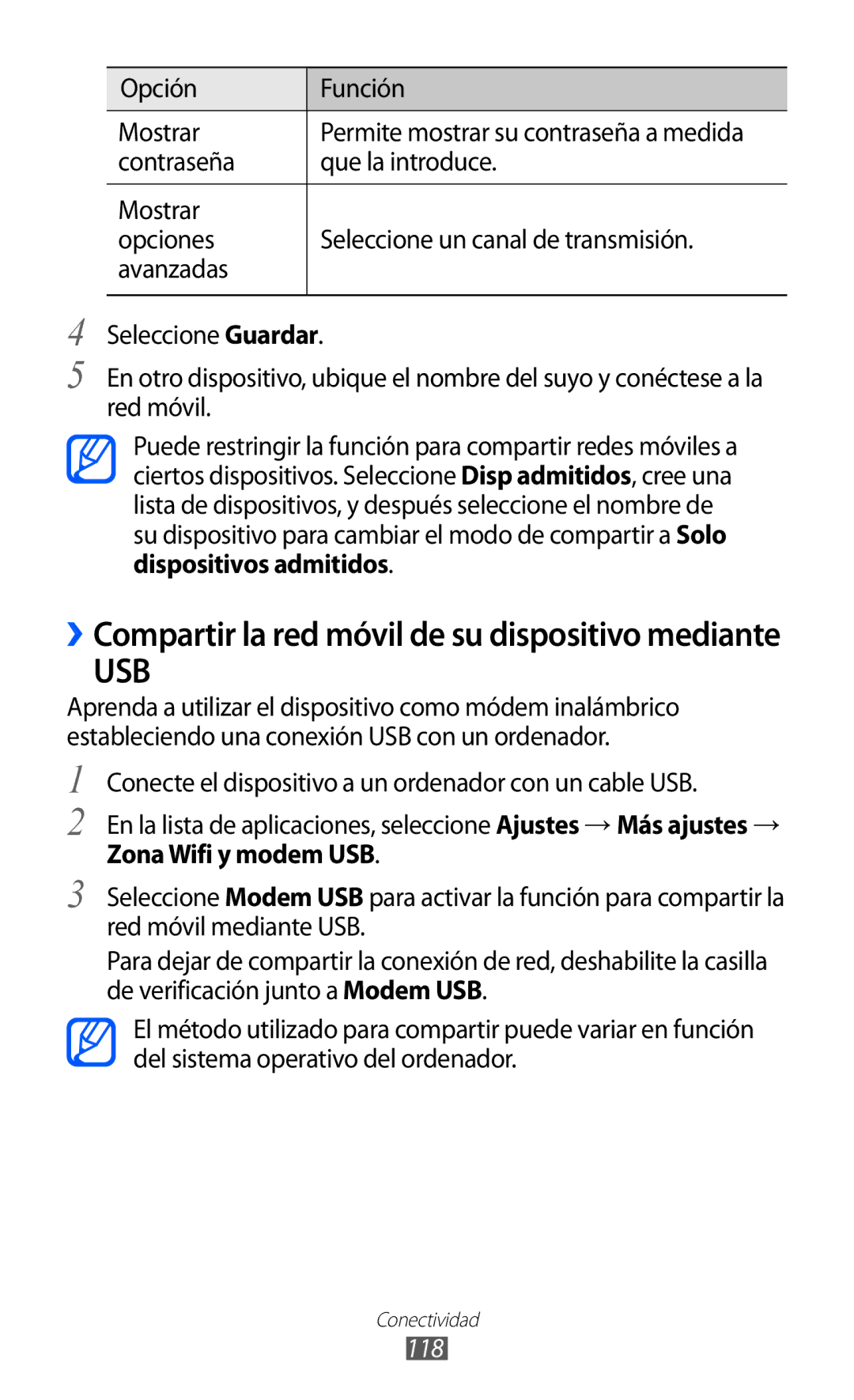 Samsung GT-I9100LKATPH, GT-I9100LKAXEU, GT-I9100LKAXSP, GT-I9100LKAEPL, GT-I9100LKADBT manual Opción Función Mostrar, 118 