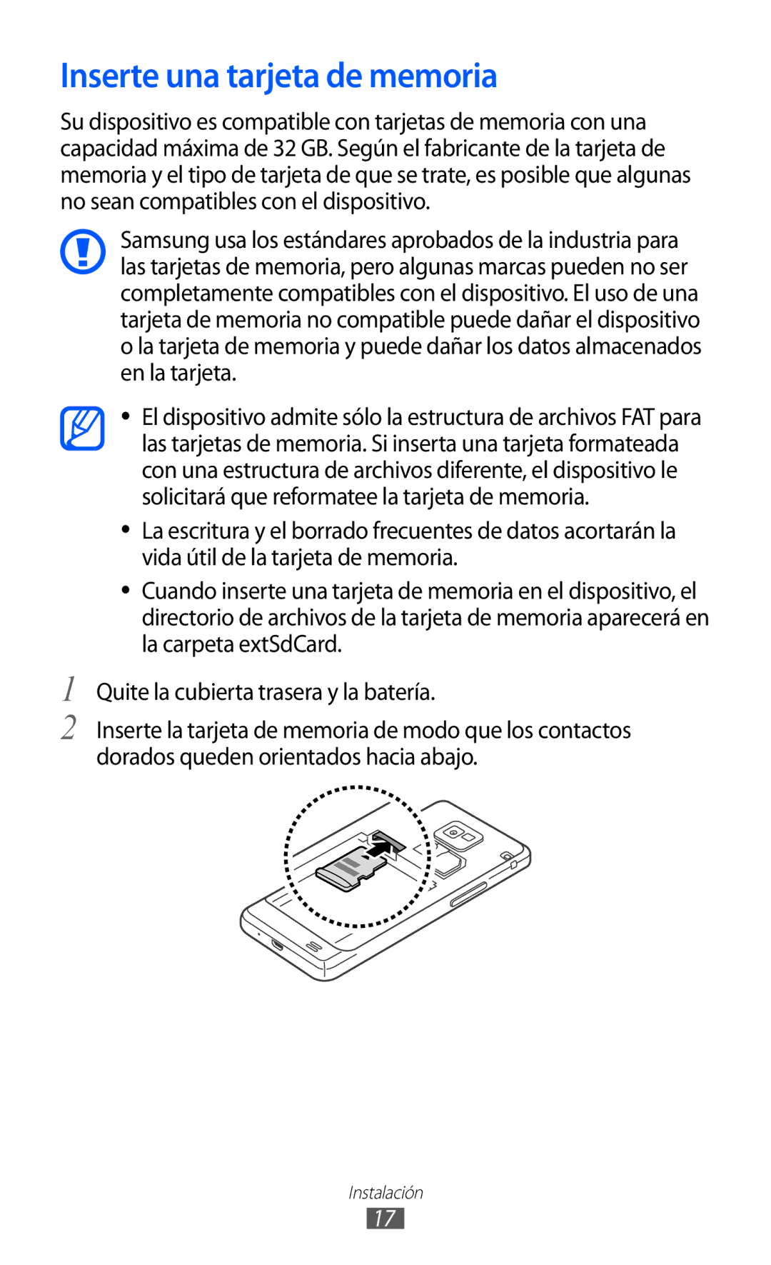 Samsung GT-I9100LKAFOP, GT-I9100LKAXEU, GT-I9100LKAXSP, GT-I9100LKATPH, GT-I9100LKAEPL manual Inserte una tarjeta de memoria 