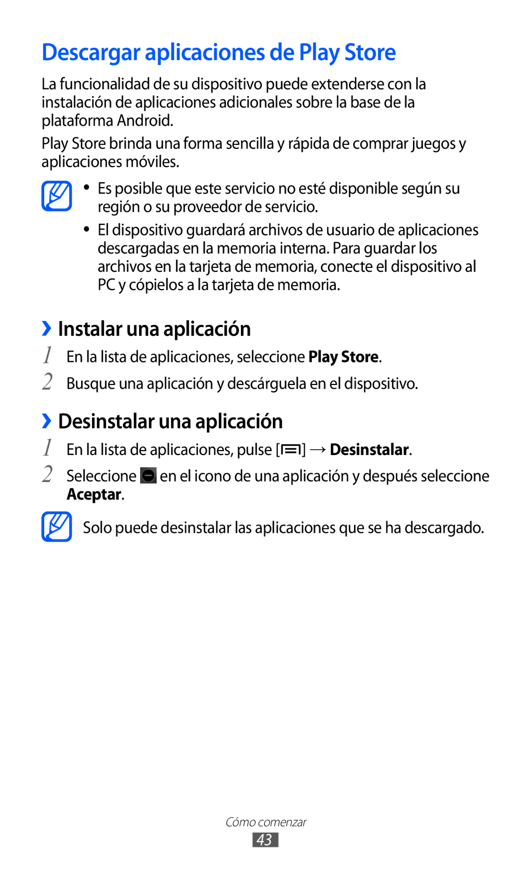 Samsung GT-I9100RWNATL manual Descargar aplicaciones de Play Store, ››Instalar una aplicación, ››Desinstalar una aplicación 