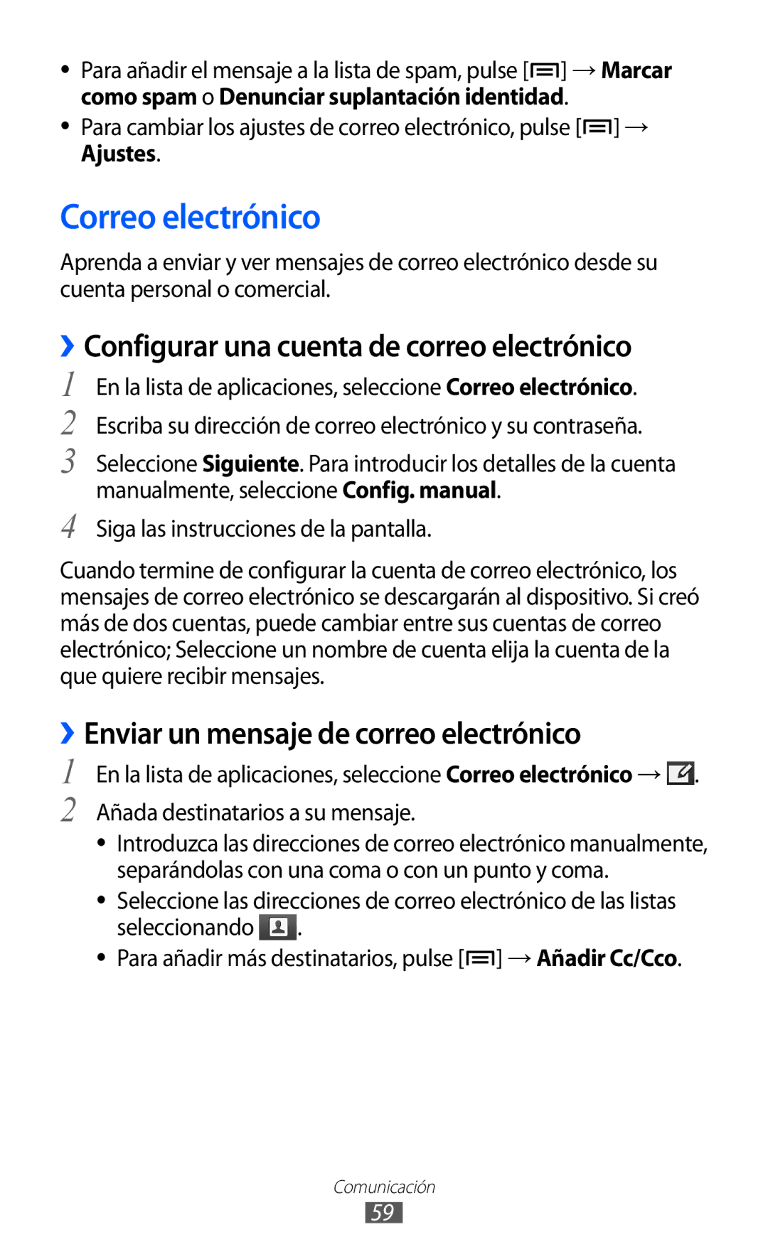 Samsung GT-I9100LKAXSP, GT-I9100LKAXEU, GT-I9100LKATPH Correo electrónico, ››Configurar una cuenta de correo electrónico 