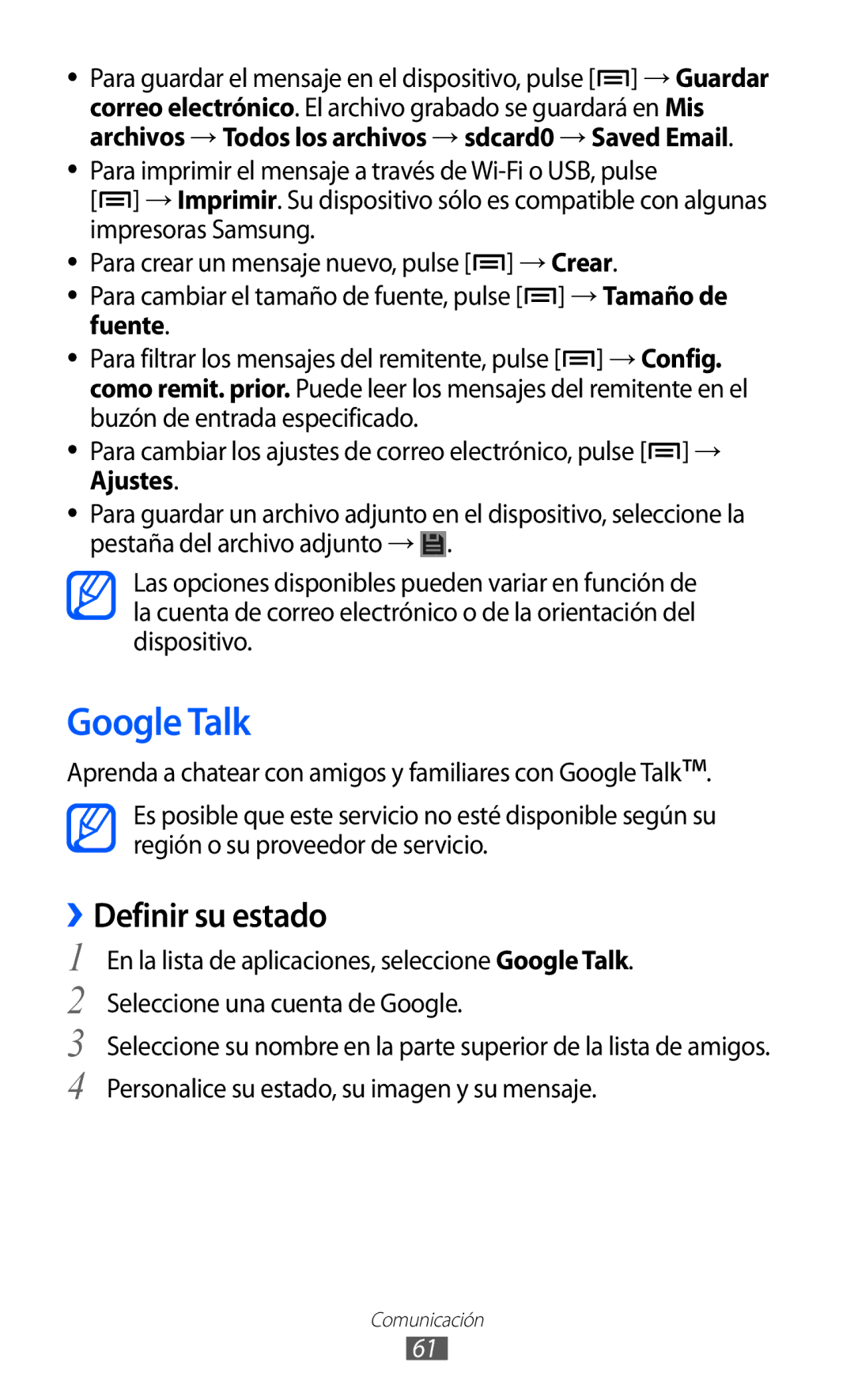 Samsung GT-I9100LKAEPL, GT-I9100LKAXEU, GT-I9100LKAXSP, GT-I9100LKATPH, GT-I9100LKADBT manual Google Talk, ››Definir su estado 