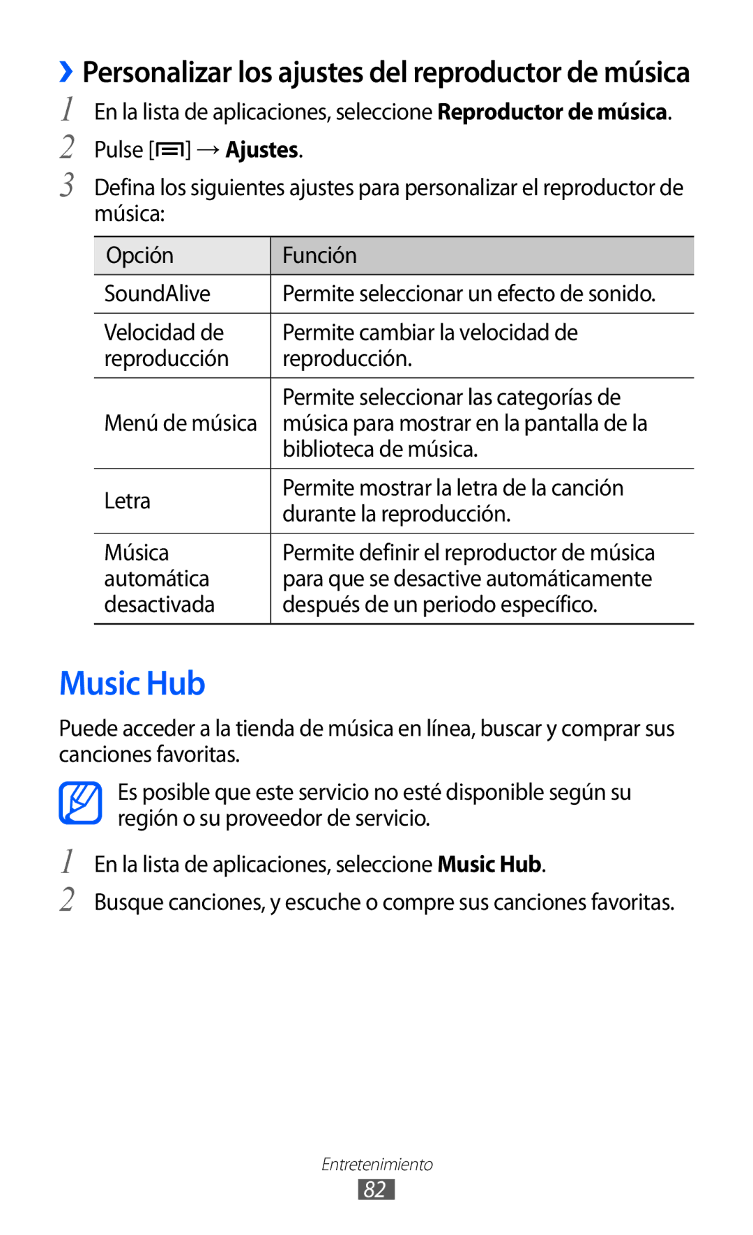 Samsung GT-I9100RWAFOP manual Music Hub, ››Personalizar los ajustes del reproductor de música, Biblioteca de música 