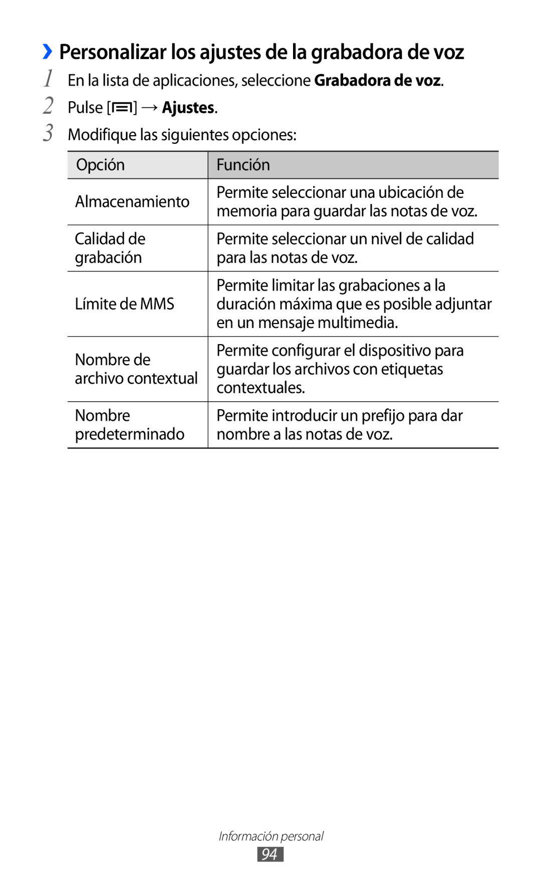 Samsung GT-I9100SWNAMN Calidad de, En un mensaje multimedia, Nombre de, Guardar los archivos con etiquetas, Contextuales 