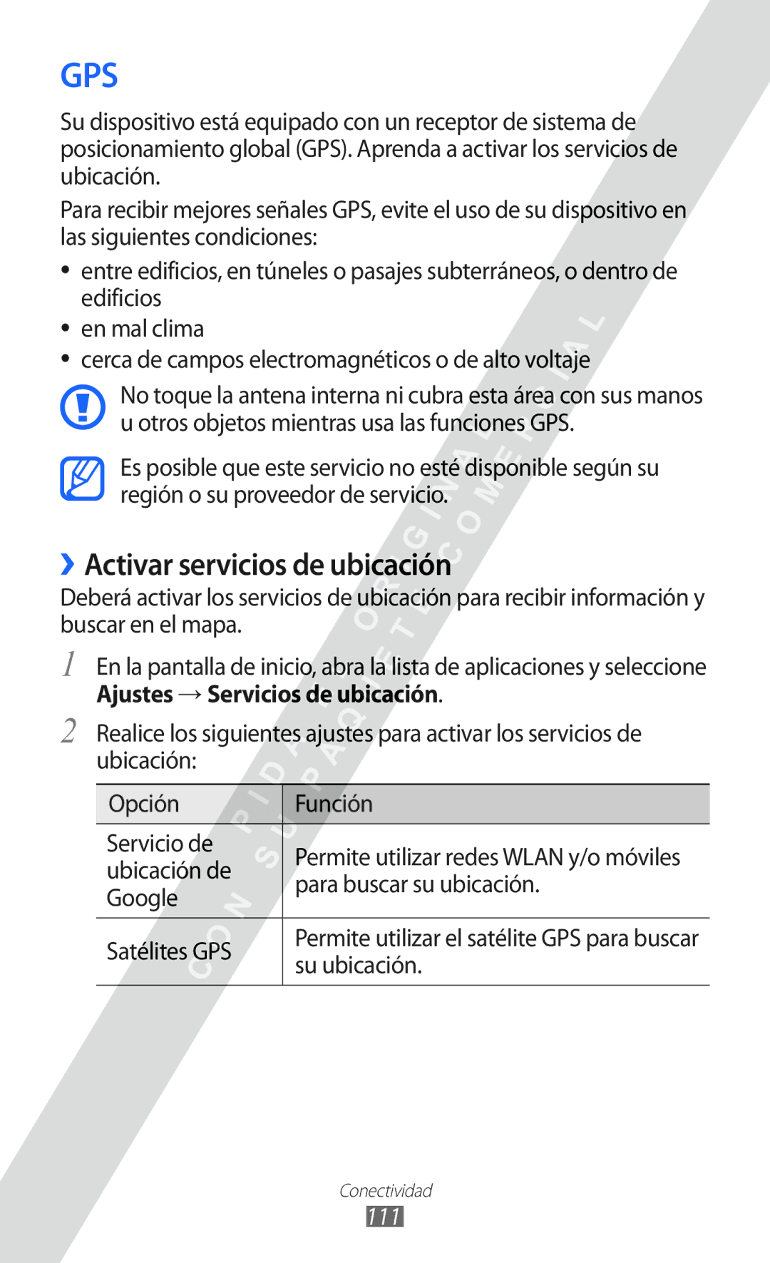 Samsung GT-I9100RWAFOP, GT-I9100LKAXEU, GT-I9100LKAXSP, GT-I9100LKATPH, GT-I9100LKAEPL ››Activar servicios de ubicación, 111 
