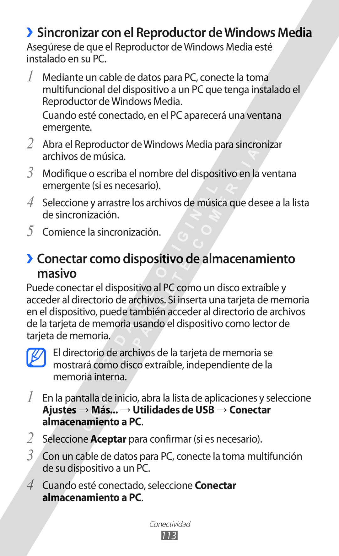 Samsung GT-I9100LKAAMN, GT-I9100LKAXEU manual ››Conectar como dispositivo de almacenamiento masivo, Almacenamiento a PC, 113 