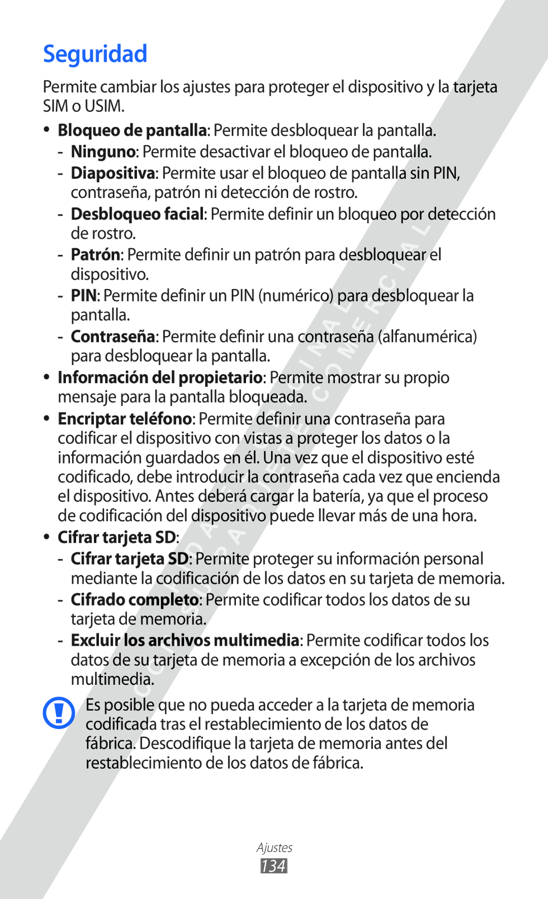 Samsung GT-I9100LKAATL, GT-I9100LKAXEU, GT-I9100LKAXSP, GT-I9100LKATPH, GT-I9100LKAEPL manual Seguridad, Cifrar tarjeta SD, 134 