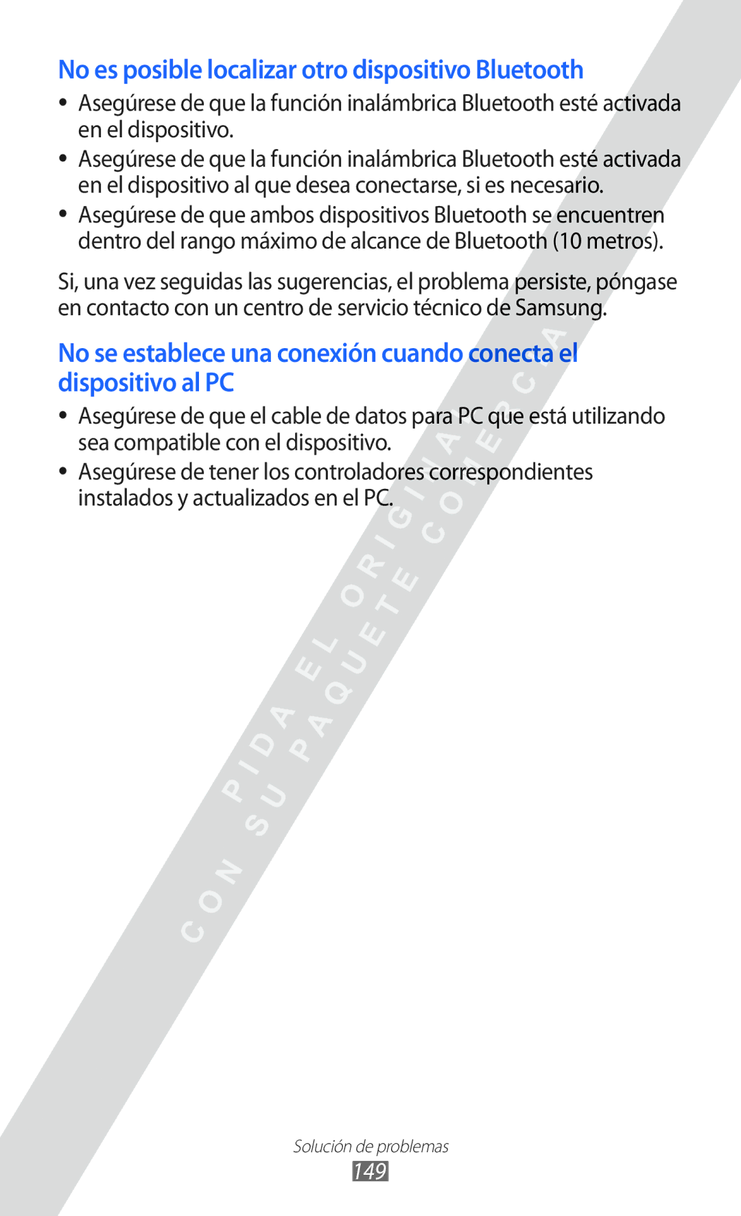 Samsung GT-I9100LKADBT, GT-I9100LKAXEU, GT-I9100LKAXSP manual No es posible localizar otro dispositivo Bluetooth, 149 