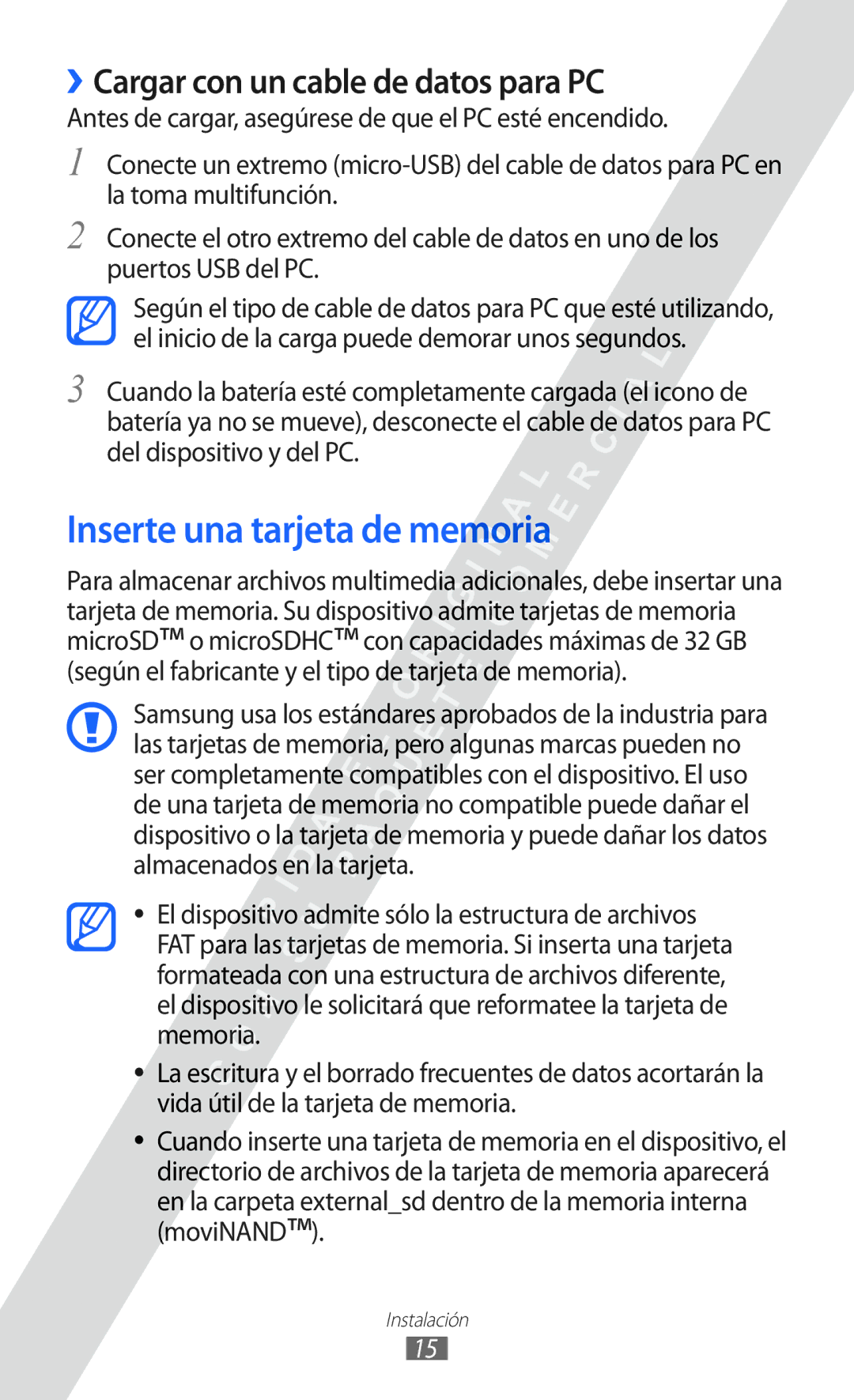 Samsung GT-I9100RWEATL, GT-I9100LKAXEU manual Inserte una tarjeta de memoria, ››Cargar con un cable de datos para PC 