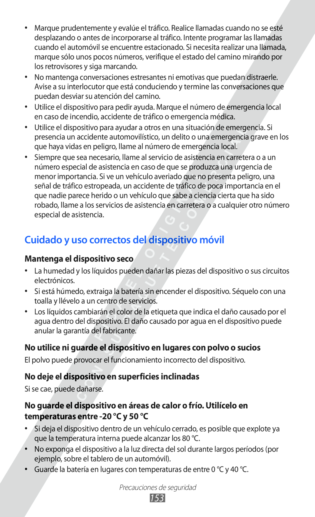 Samsung GT-I9100LKNATL, GT-I9100LKAXEU, GT-I9100LKAXSP, GT-I9100LKATPH Cuidado y uso correctos del dispositivo móvil, 153 