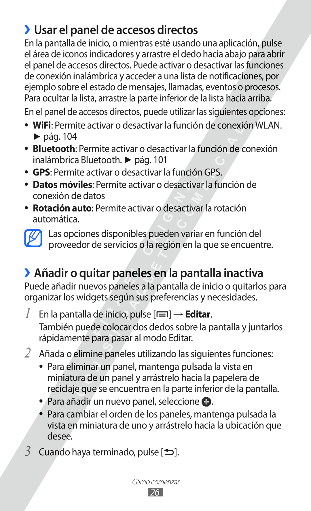 Samsung GT-I9100LKAAMN manual ››Usar el panel de accesos directos, ››Añadir o quitar paneles en la pantalla inactiva 