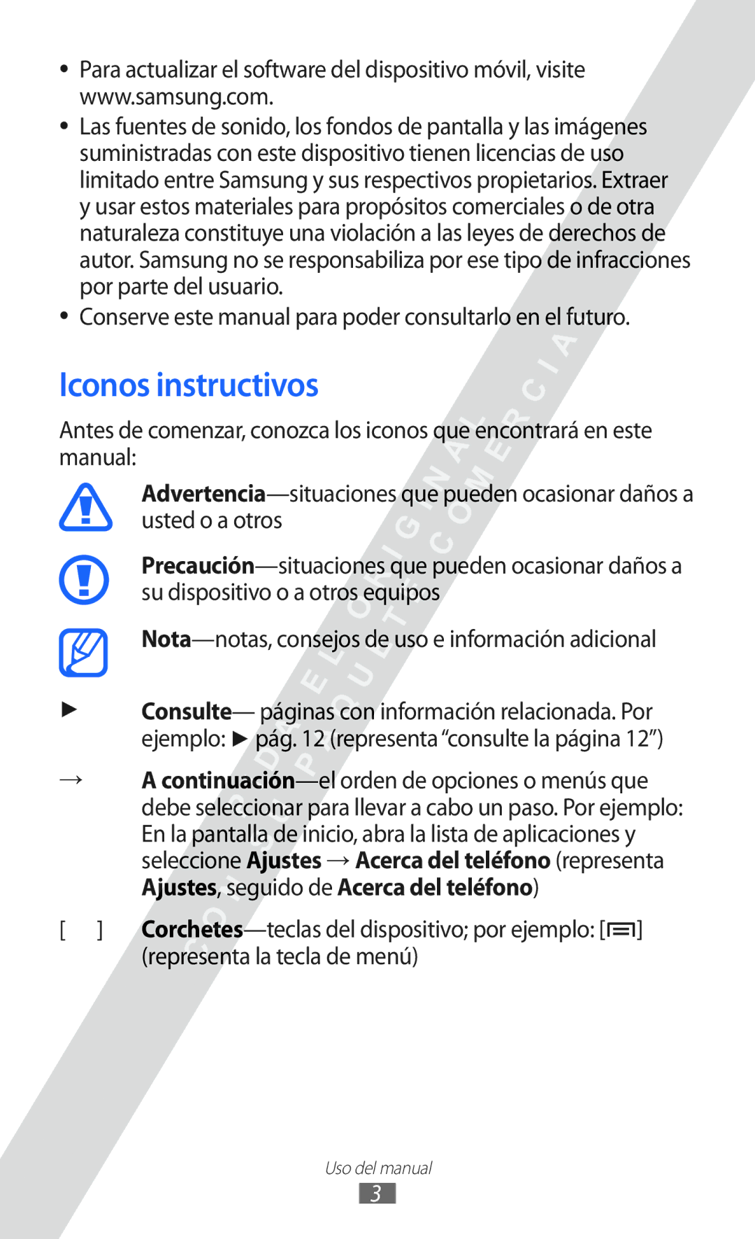 Samsung GT-I9100LKAEPL, GT-I9100LKAXEU Iconos instructivos, Conserve este manual para poder consultarlo en el futuro 