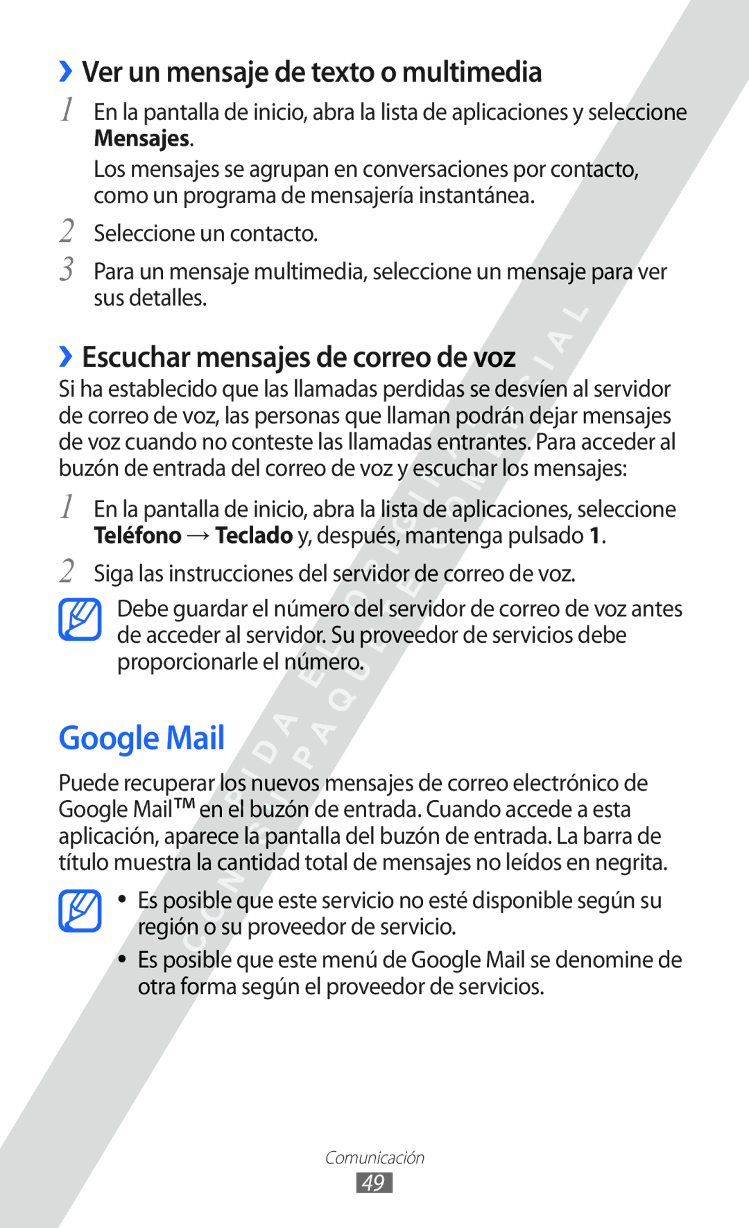 Samsung GT-I9100RWAAMN manual Google Mail, ››Ver un mensaje de texto o multimedia, ››Escuchar mensajes de correo de voz 