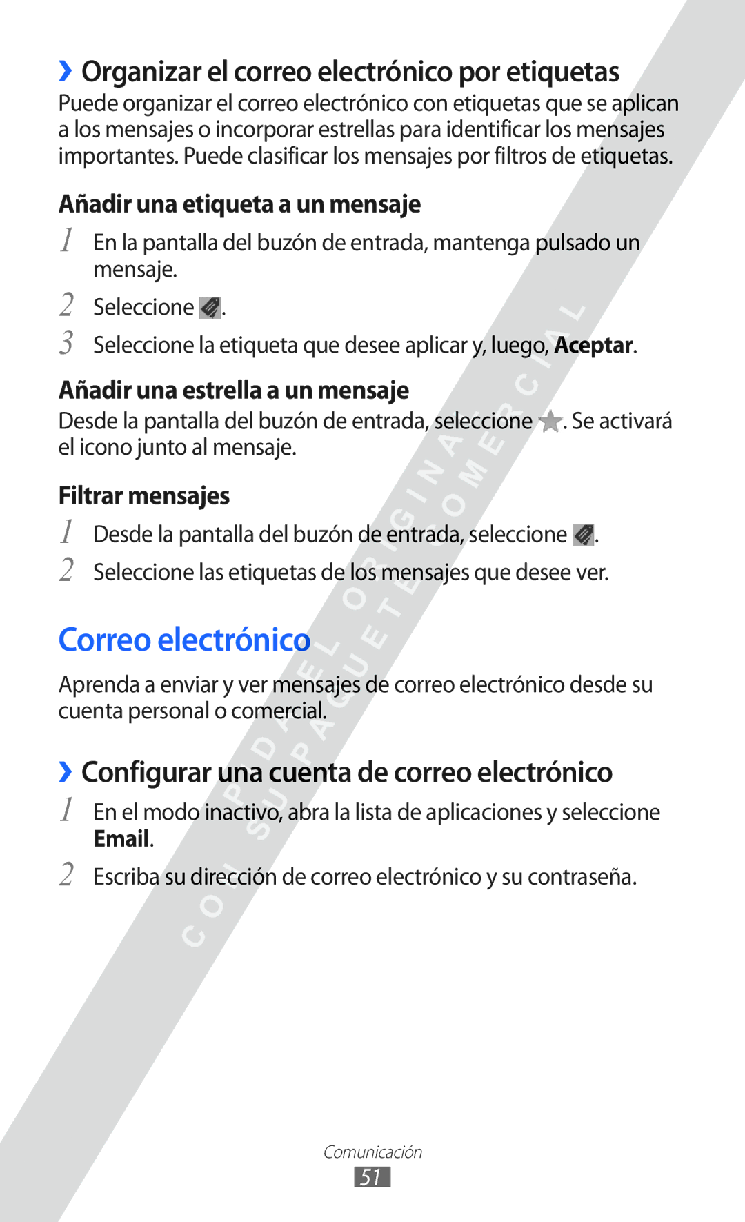 Samsung GT-I9100RWNAMN, GT-I9100LKAXEU, GT-I9100LKAXSP Correo electrónico, ››Organizar el correo electrónico por etiquetas 