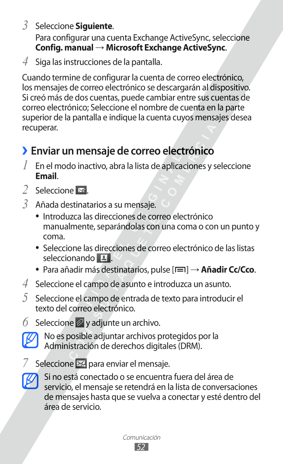 Samsung GT-I9100RWAXEC Config. manual → Microsoft Exchange ActiveSync, Siga las instrucciones de la pantalla 