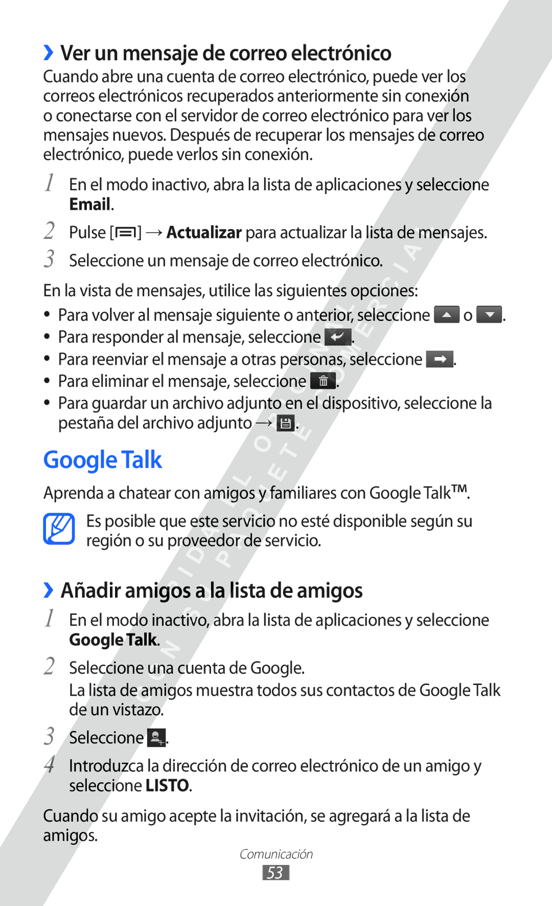 Samsung GT-I9100RWAFOP manual Google Talk, ››Ver un mensaje de correo electrónico, ››Añadir amigos a la lista de amigos 