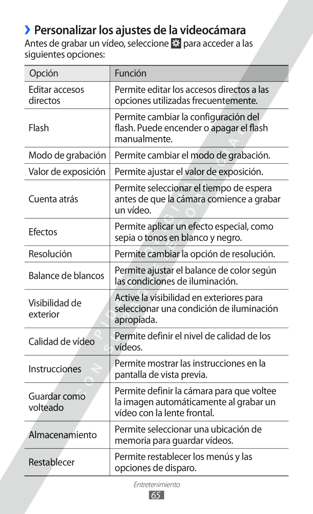 Samsung GT-I9100SWNAMN, GT-I9100LKAXEU, GT-I9100LKAXSP, GT-I9100LKATPH manual ››Personalizar los ajustes de la videocámara 