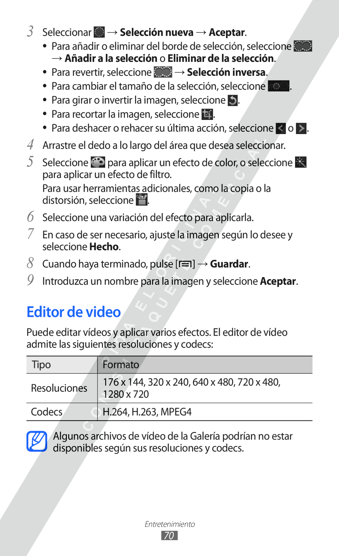 Samsung GT-I9100LKNAMN, GT-I9100LKAXEU, GT-I9100LKAXSP manual Editor de video, Seleccionar → Selección nueva → Aceptar 