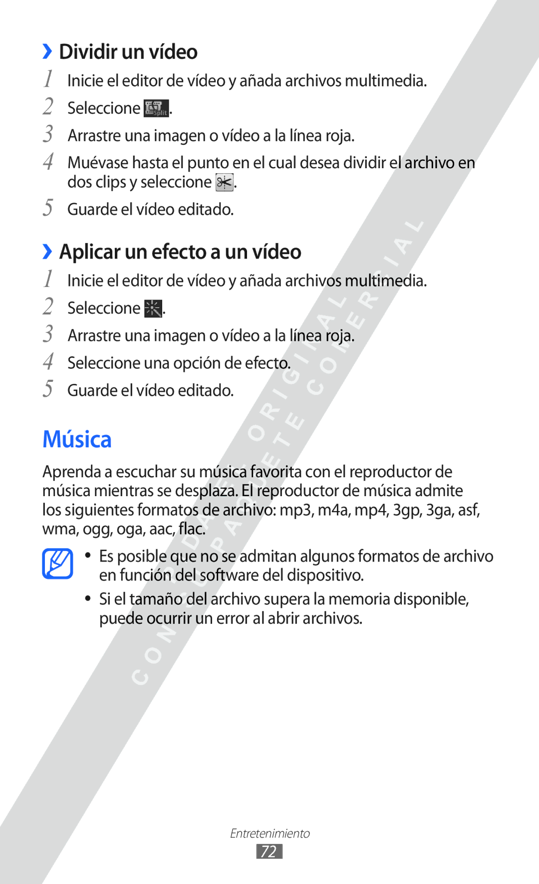 Samsung GT-I9100RWNATL, GT-I9100LKAXEU, GT-I9100LKAXSP manual Música, ››Dividir un vídeo, ››Aplicar un efecto a un vídeo 