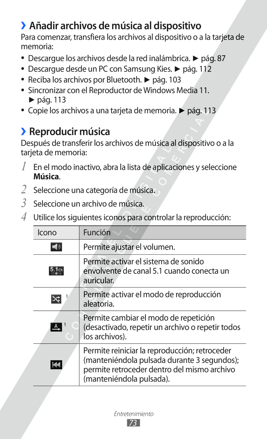 Samsung GT-I9100RWEATL manual ››Añadir archivos de música al dispositivo, ››Reproducir música, Música, Los archivos 