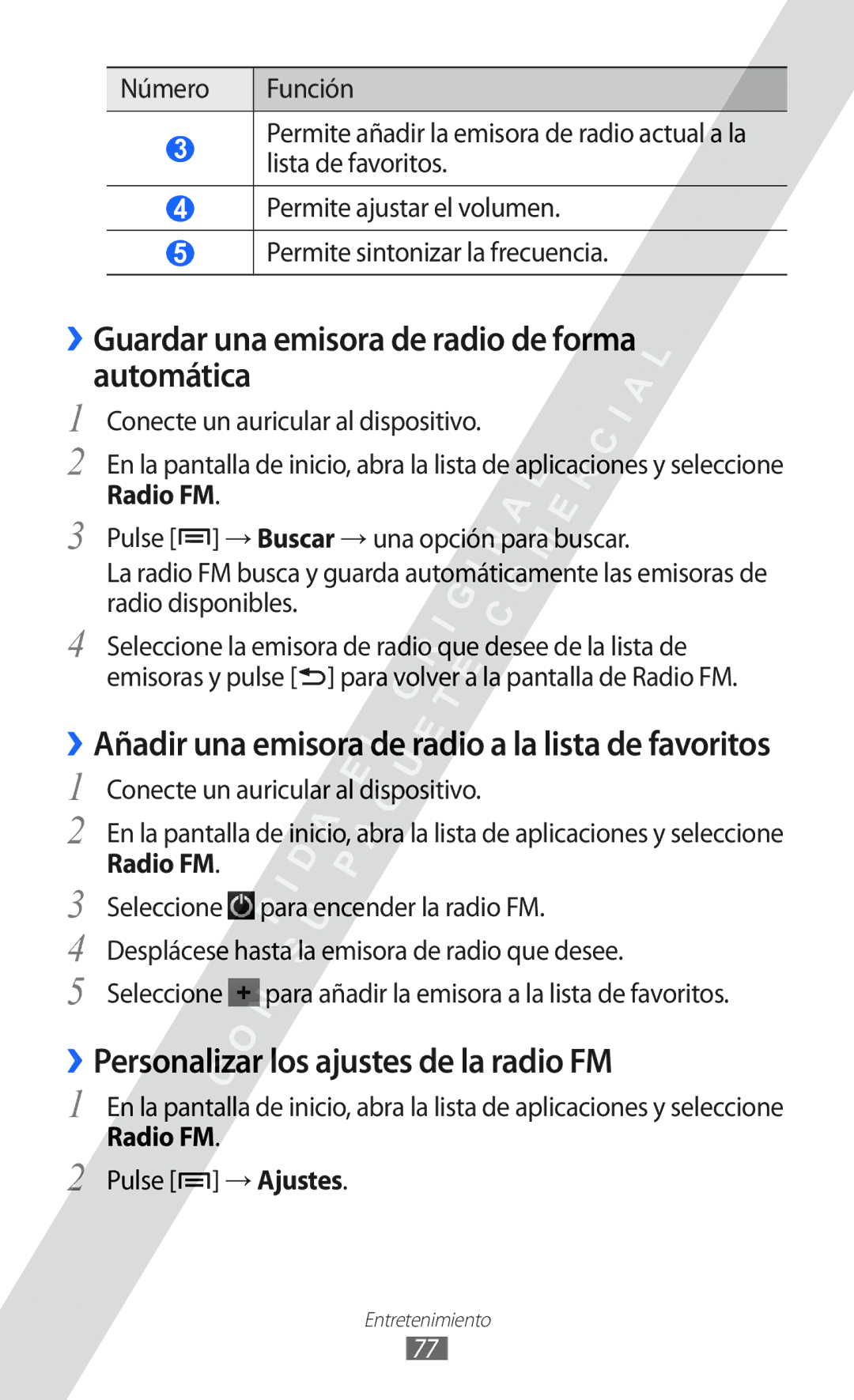 Samsung GT-I9100LKAXEC manual ››Guardar una emisora de radio de forma automática, ››Personalizar los ajustes de la radio FM 