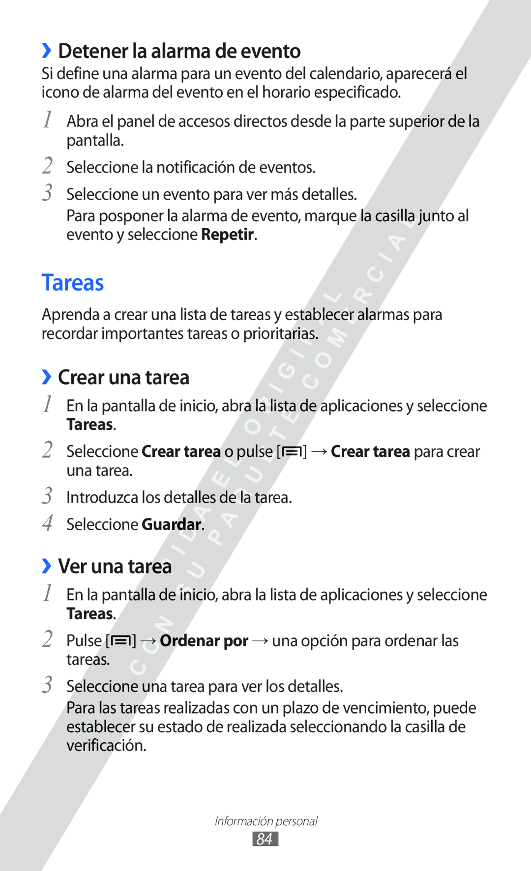 Samsung GT-I9100LKAAMN, GT-I9100LKAXEU manual Tareas, ››Detener la alarma de evento, ››Crear una tarea, ››Ver una tarea 