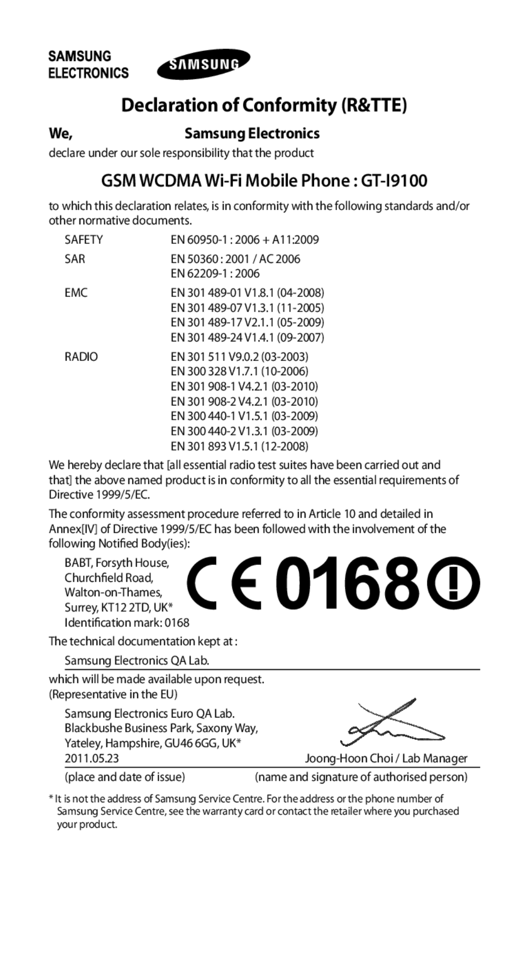 Samsung GT-I9100RWADBT, GT-I9100LKAXEU, GT-I9100LKAXSP manual GSM Wcdma Wi-Fi Mobile Phone GT-I9100, Samsung Electronics 