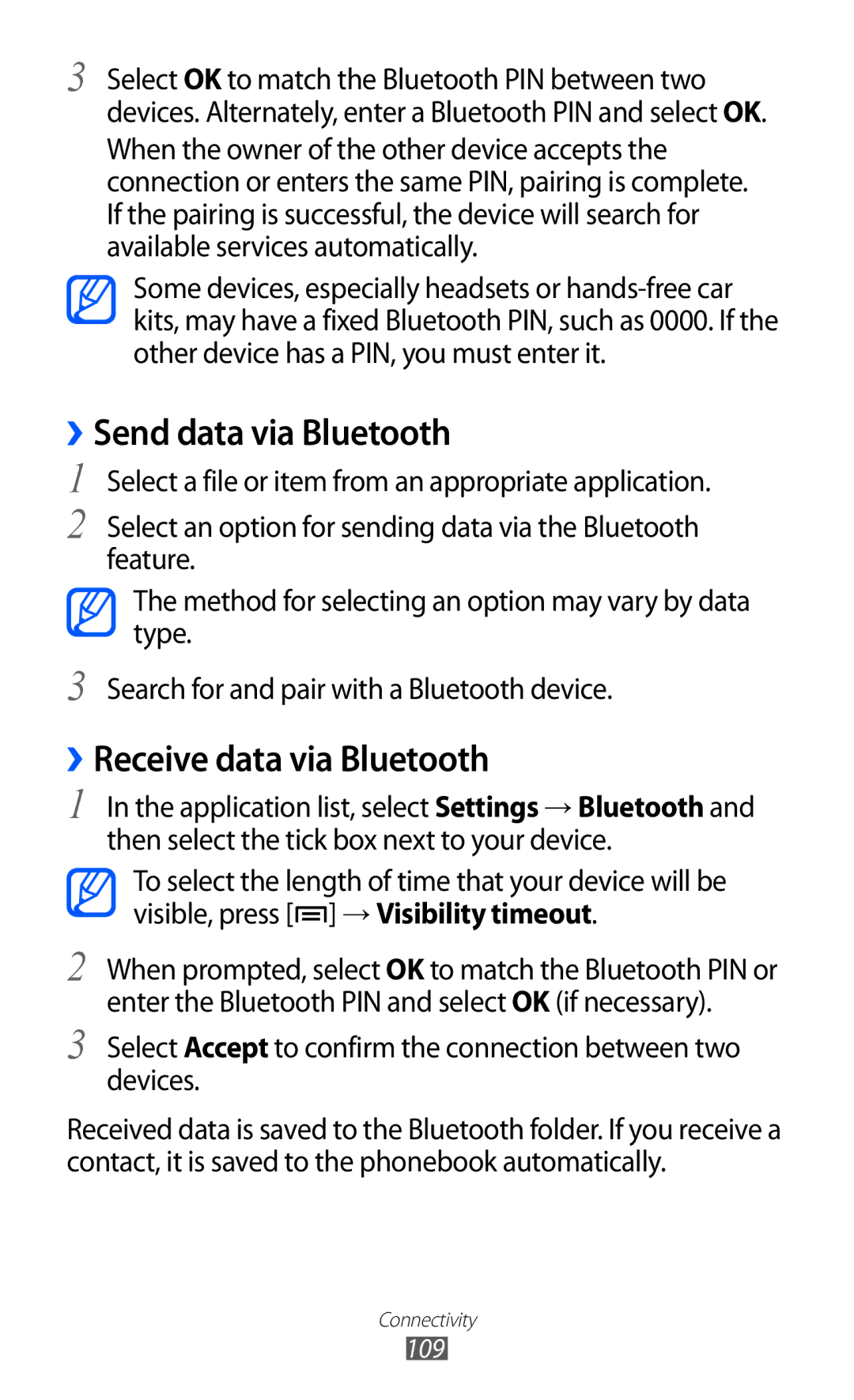 Samsung GT-I9100LKAROM, GT-I9100LKAXEU, GT-I9100LKAXSP manual ››Send data via Bluetooth, ››Receive data via Bluetooth 