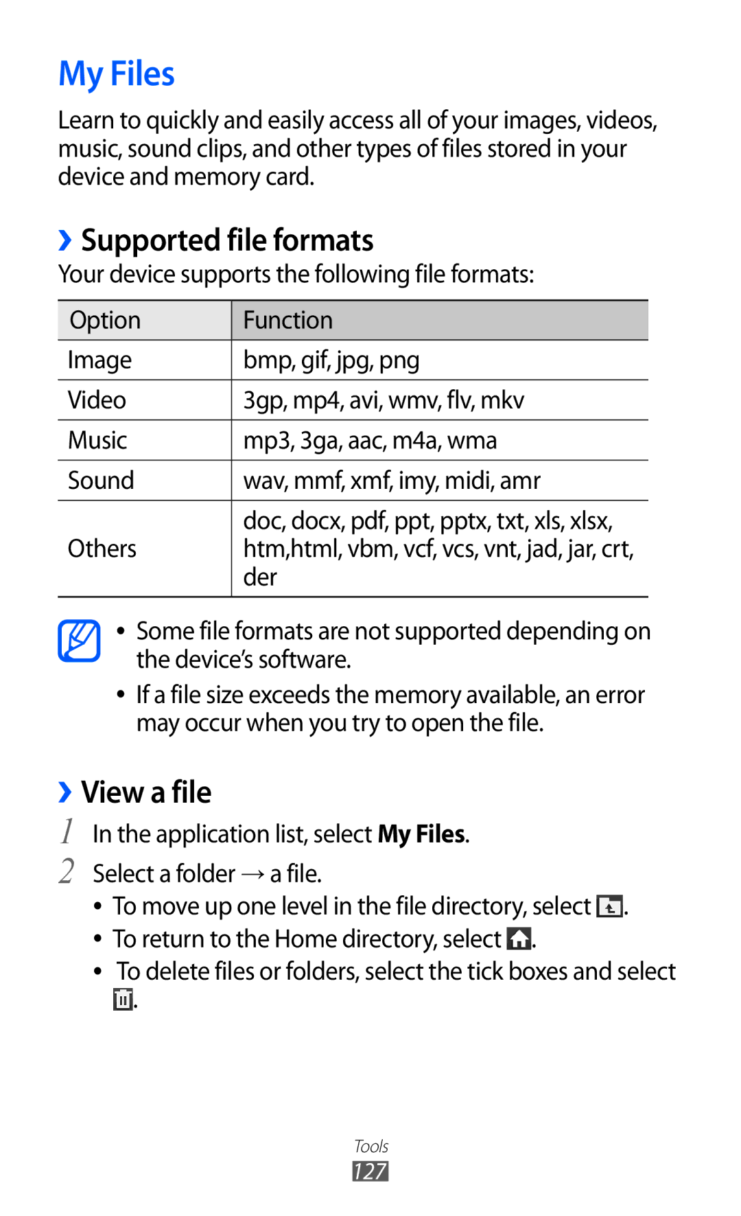 Samsung GT-I9100RWATMZ, GT-I9100LKAXEU, GT-I9100LKAXSP manual My Files, ››Supported file formats, ››View a file, Der 