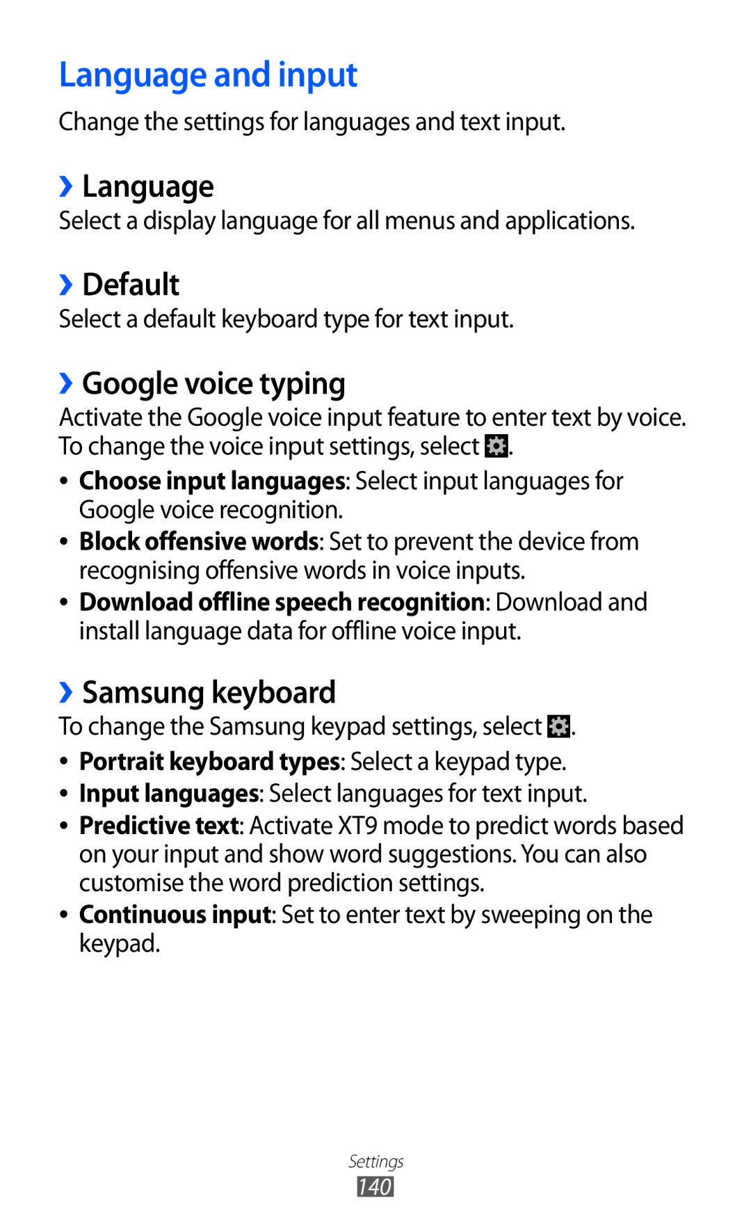 Samsung GT2I9100LKATMZ manual Language and input, ››Language, ››Default, ››Google voice typing, ››Samsung keyboard 