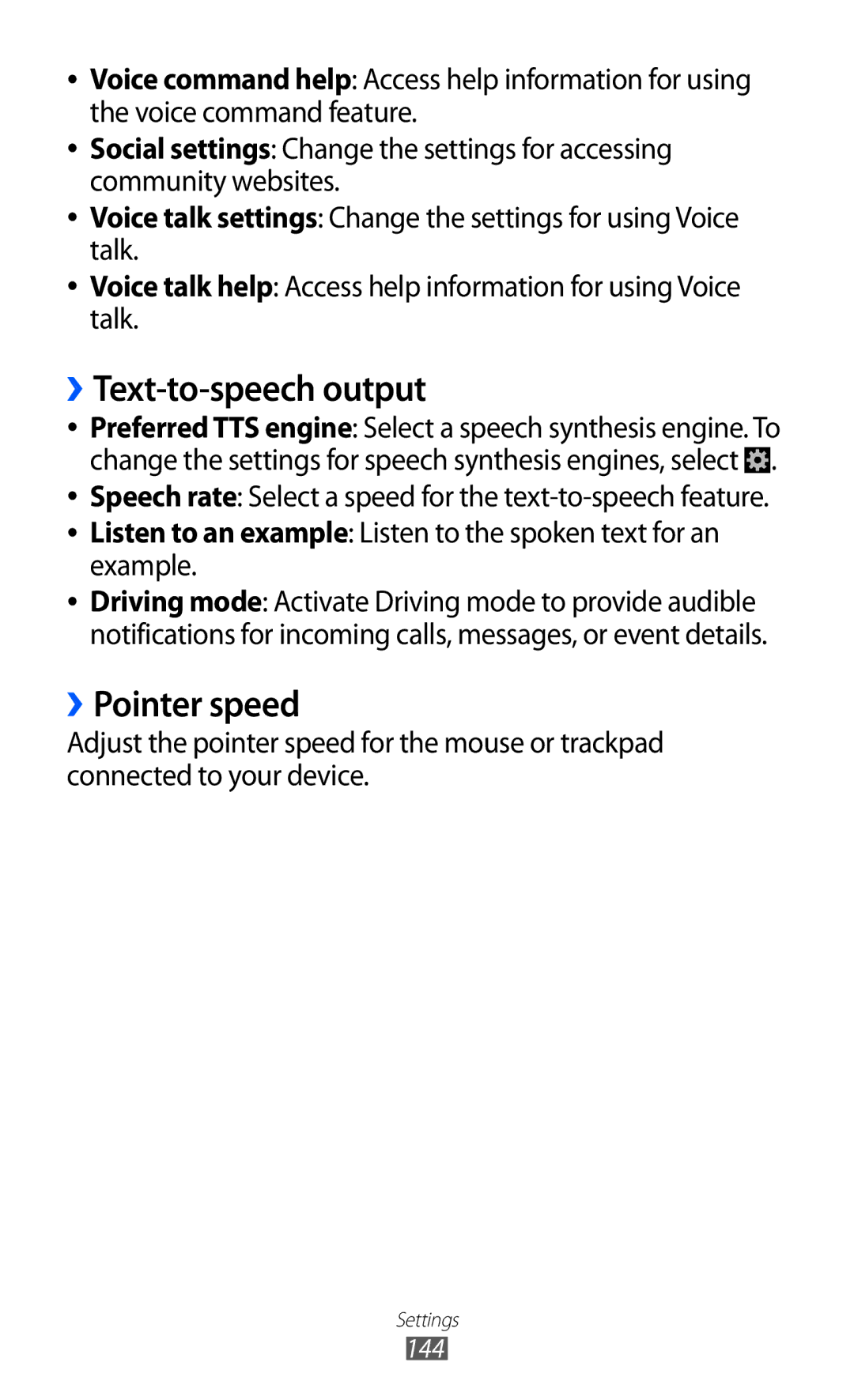 Samsung GT-I9100RWASEB, GT-I9100LKAXEU, GT-I9100LKAXSP, GT-I9100LKAVIA manual ››Text-to-speech output, ››Pointer speed 